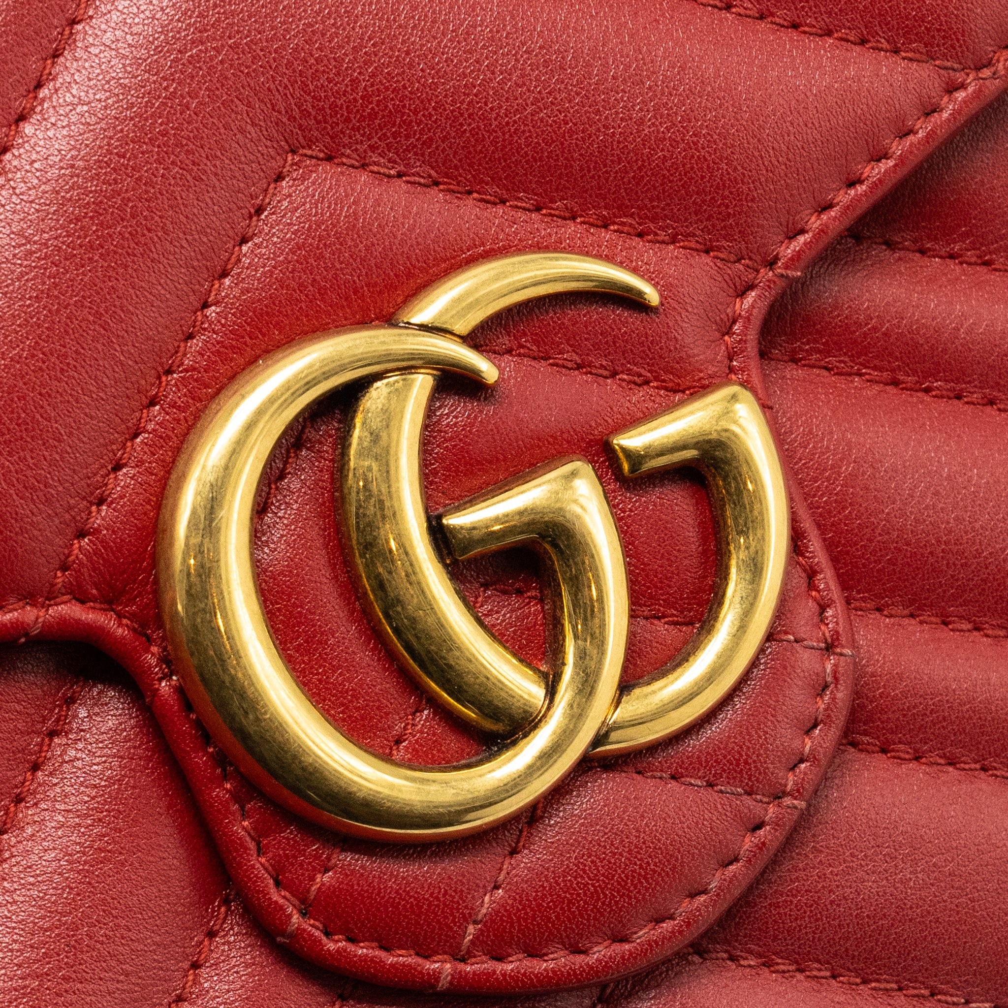 GUCCI MARMONT FLAP WALLET WITH CHAIN CALFSKIN RED GHW
