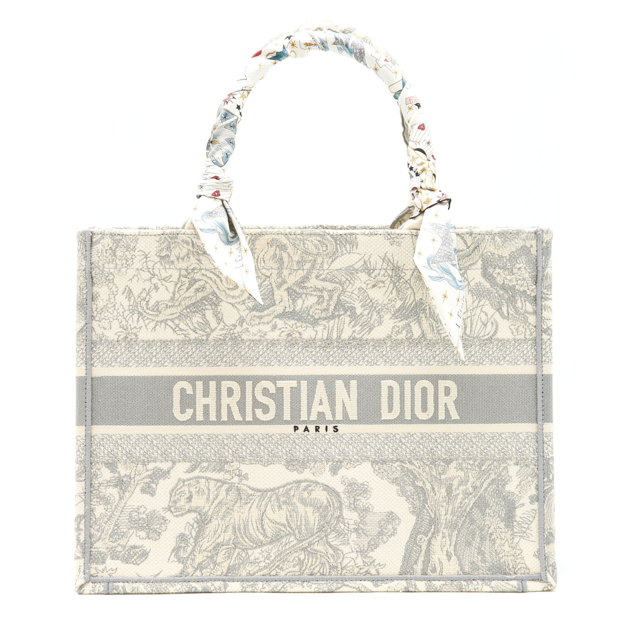DIOR SMALL DIOR BOOK TOTE GRAY TOILE DE JOUY EMBROIDERY AN EXTRA DIOR TWILLY