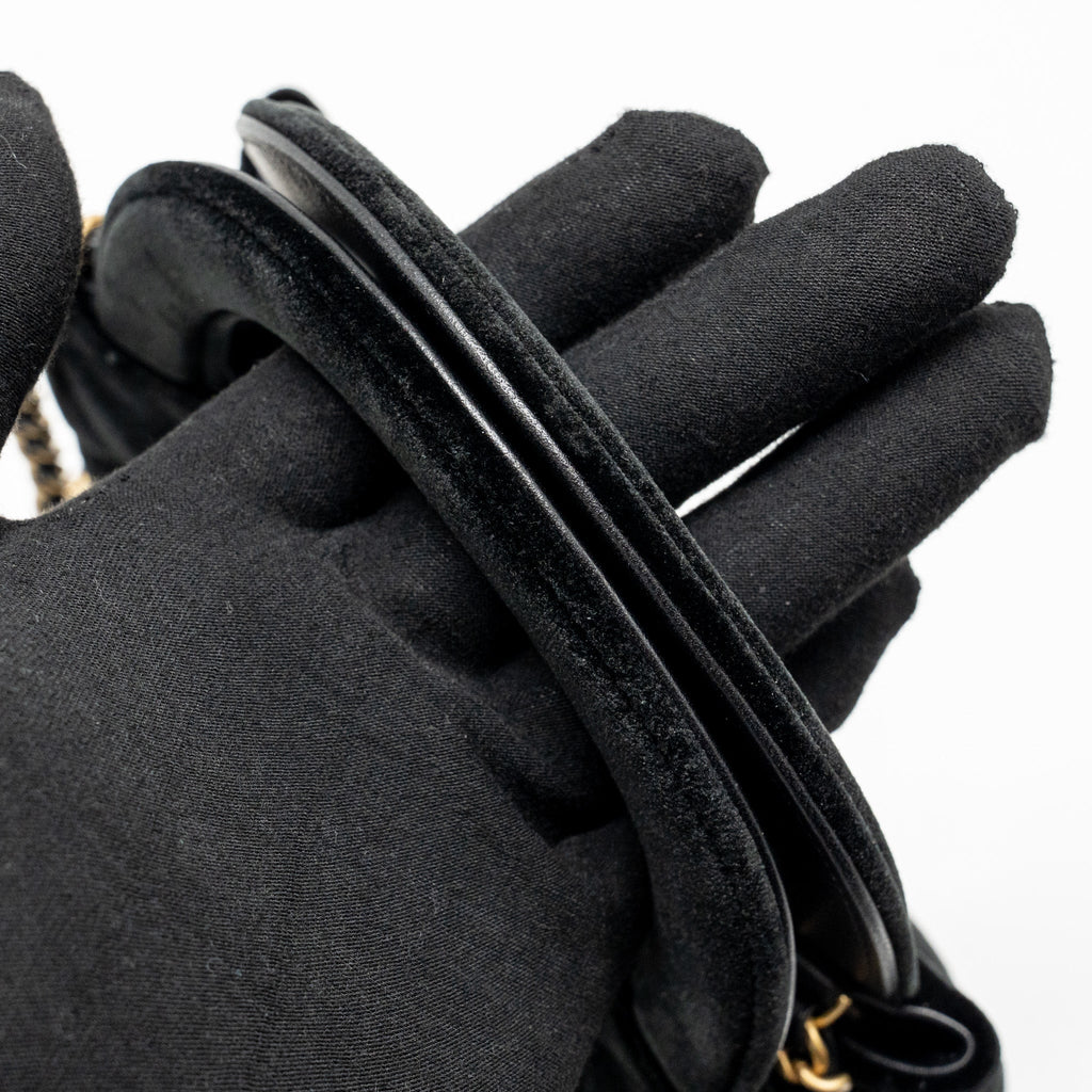 CHANEL MINI KELLY SHOPPING TOTE BAG VELVET BLACK GHW (MICROCHIP)