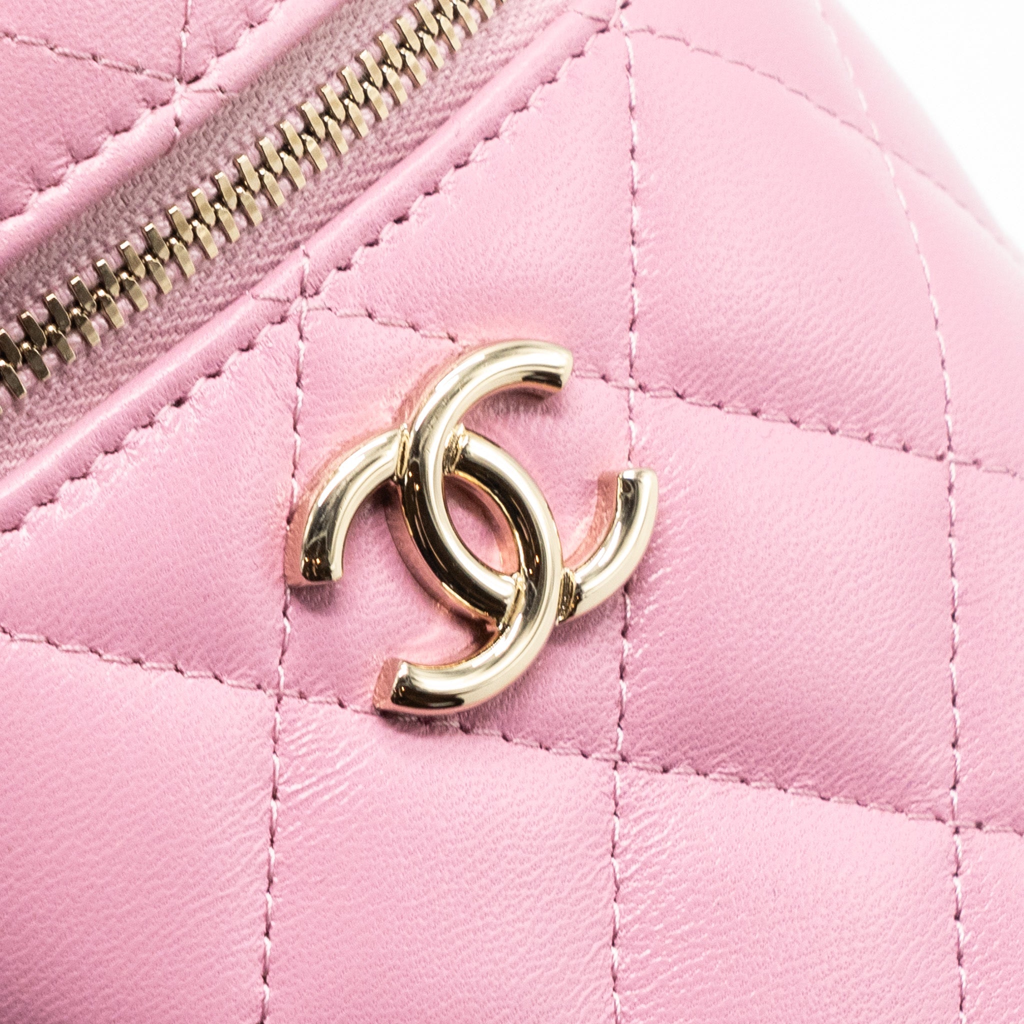 CHANEL TOP HANDLE ROUND VANITY CASE LAMBSKIN PINK LGHW