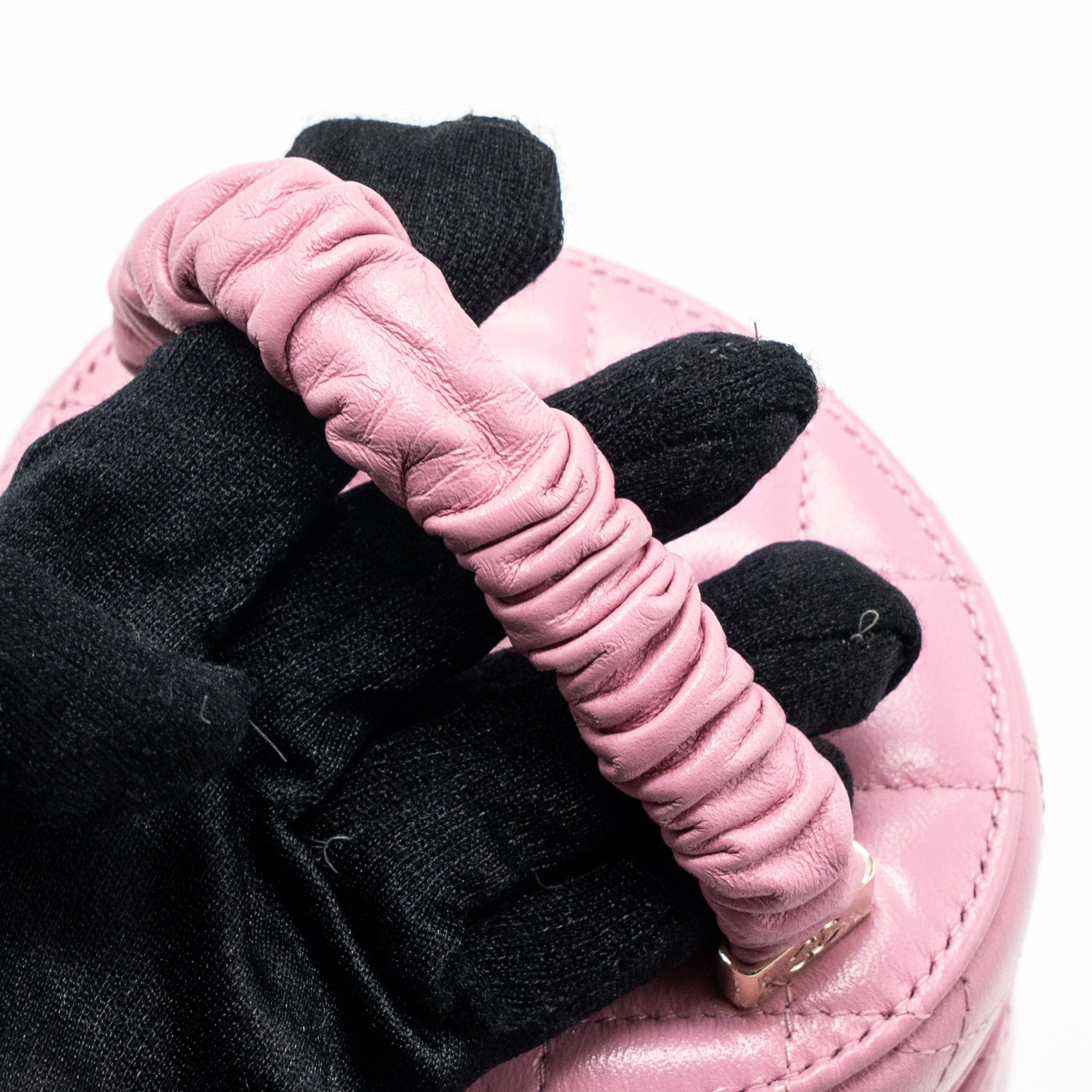 CHANEL TOP HANDLE ROUND VANITY CASE LAMBSKIN PINK LGHW