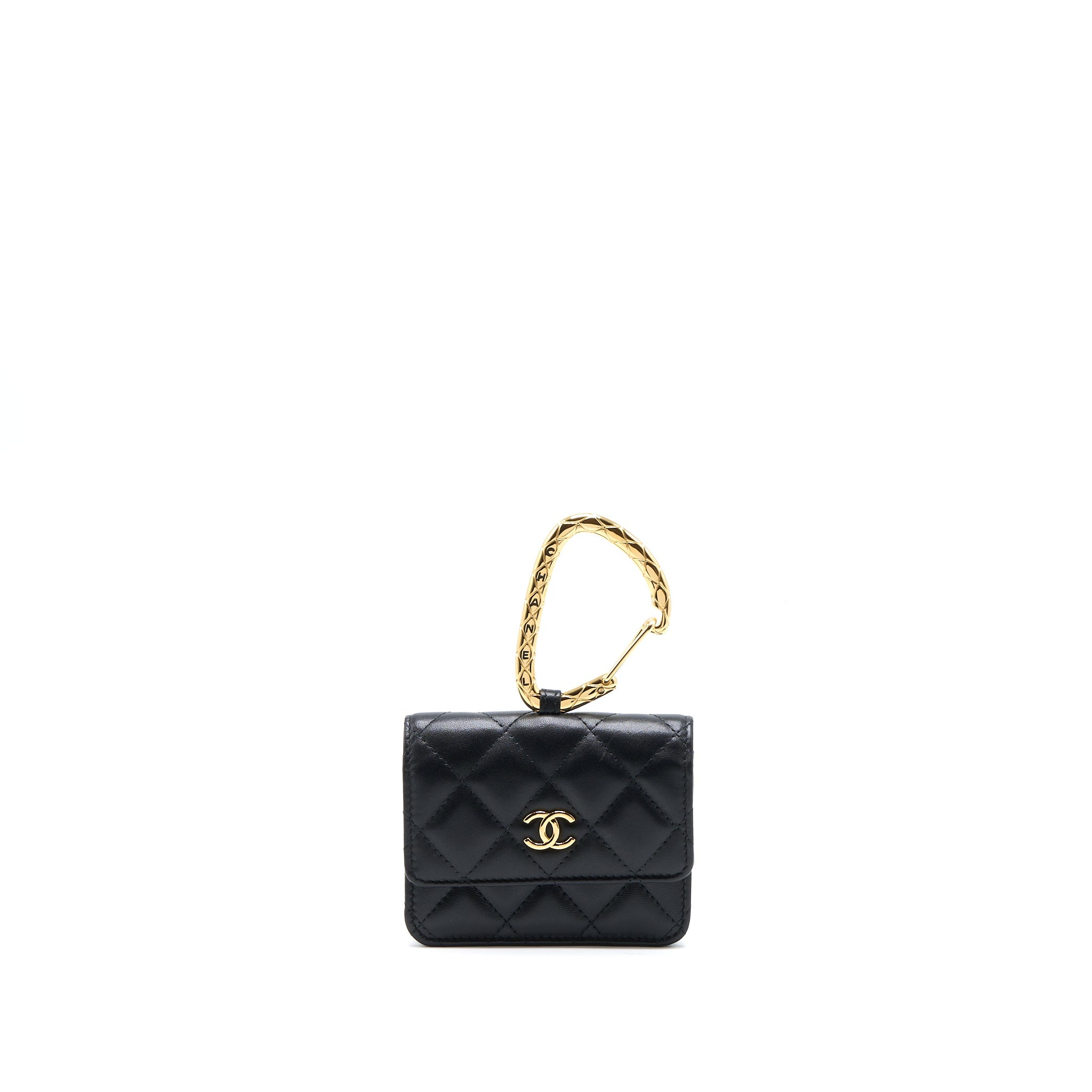 CHANEL JEWEL HOOK CARDHOLDER LAMBSKIN BLACK GHW