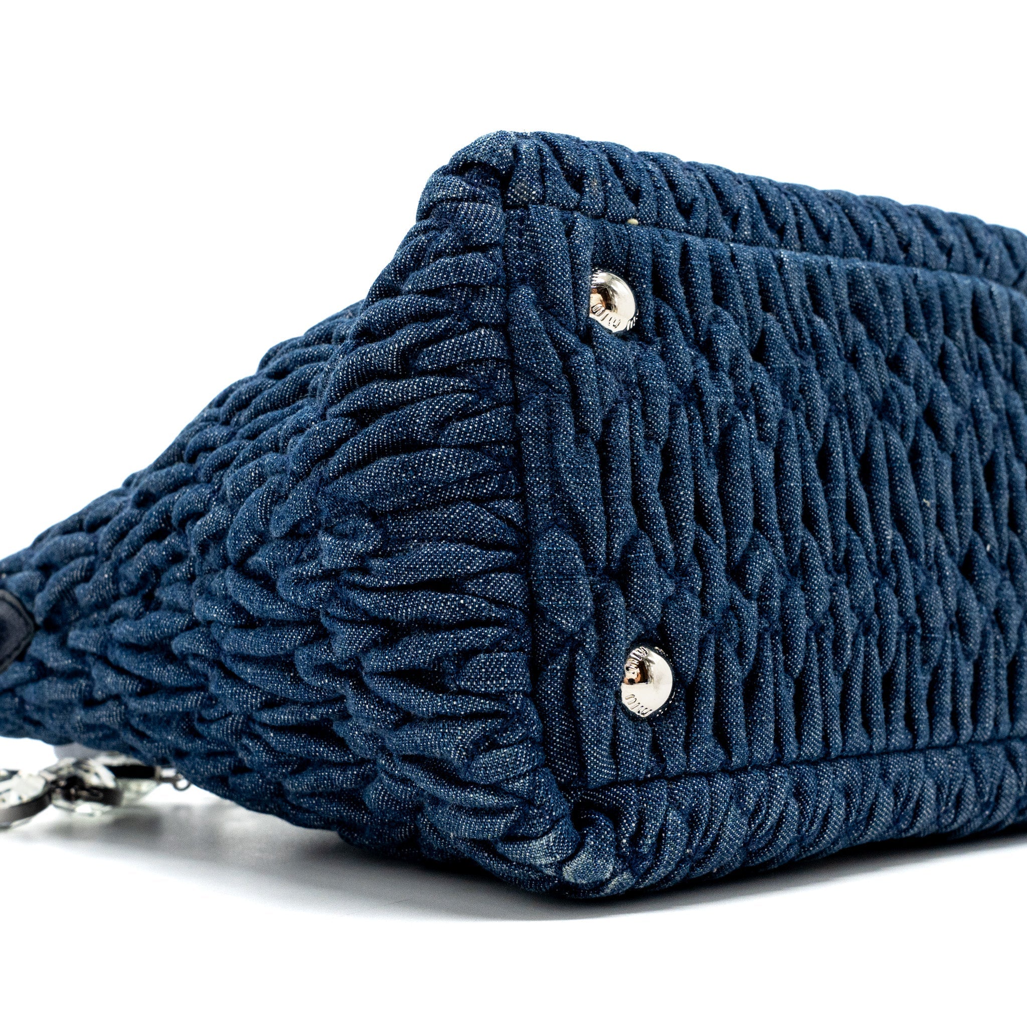 MIUMIU TOP HANDLE CROSSBODY BAG BLUE DENIM SHW