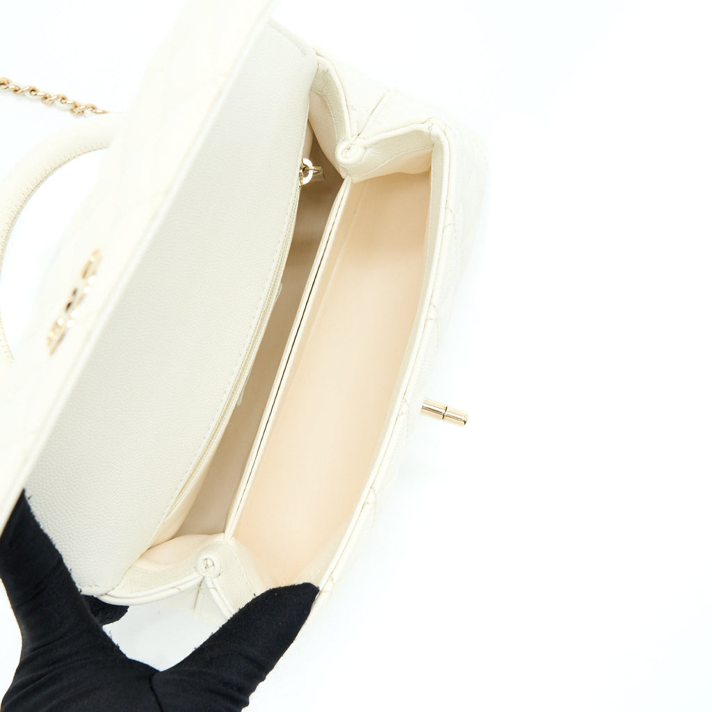 CHANEL SMALL COCO HANDLE CAVIAR WHITE LGHW (MICROCHIP)