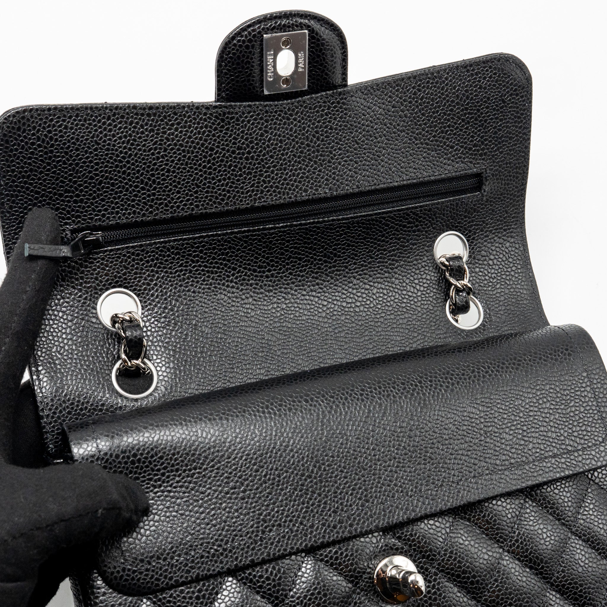 CHANEL SMALL CLASSIC DOUBLE FLAP BAG CAVIAR BLACK SHW