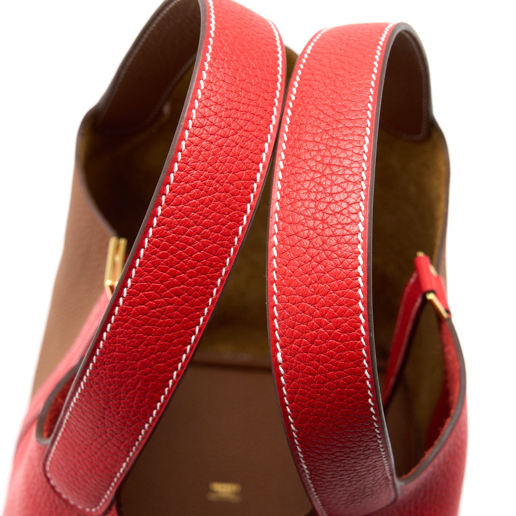HERMES PICOTIN 22 LOCK BAG CLEMENCE ROUGE DE COEUR/GOLD GHW