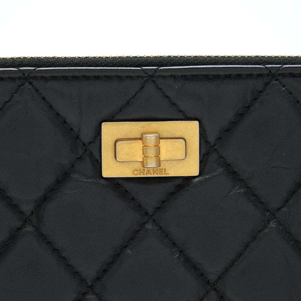 CHANEL 2.55 LEATHER CLUTCH WITH CHARM BLACK GHW