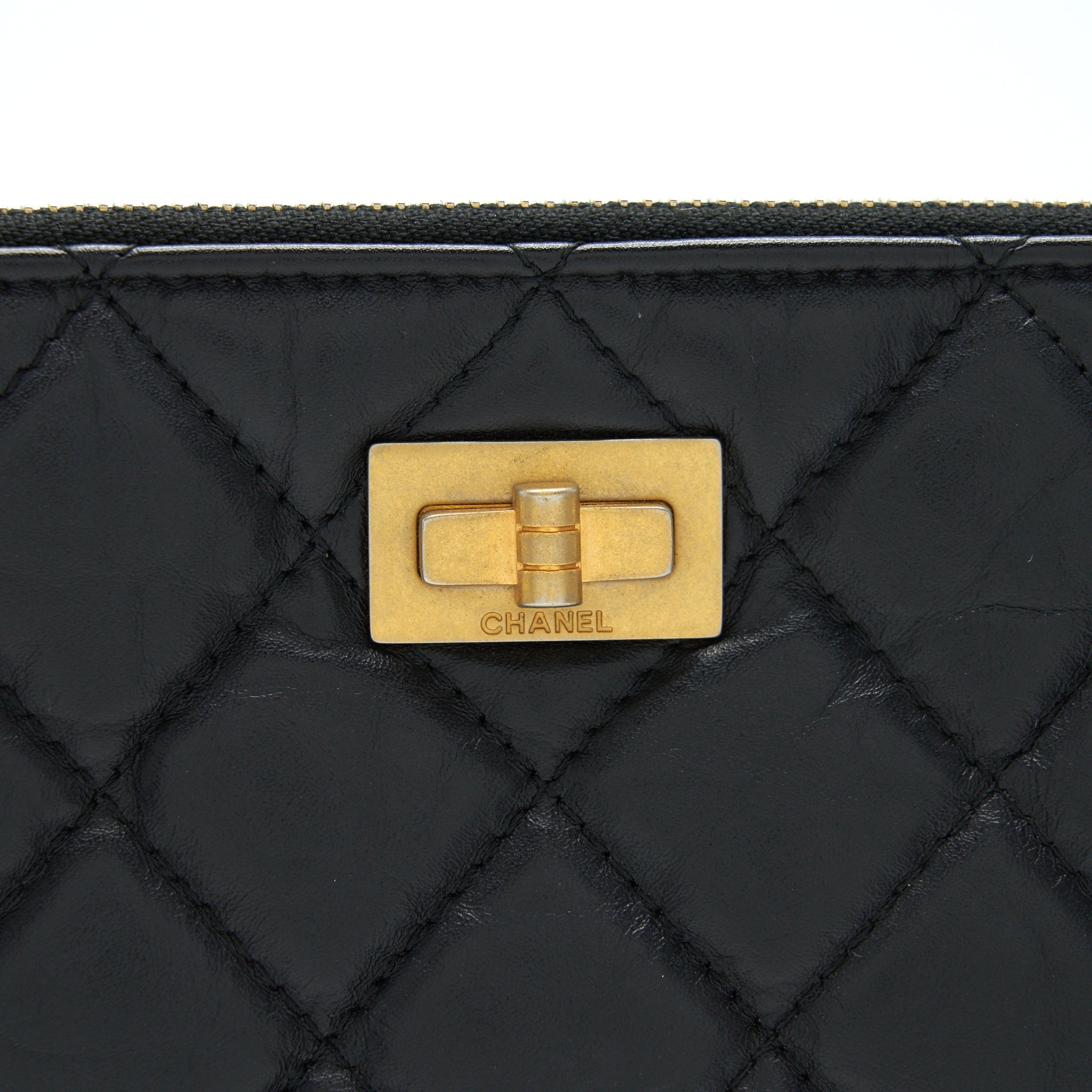 CHANEL 2.55 LEATHER CLUTCH WITH CHARM BLACK GHW