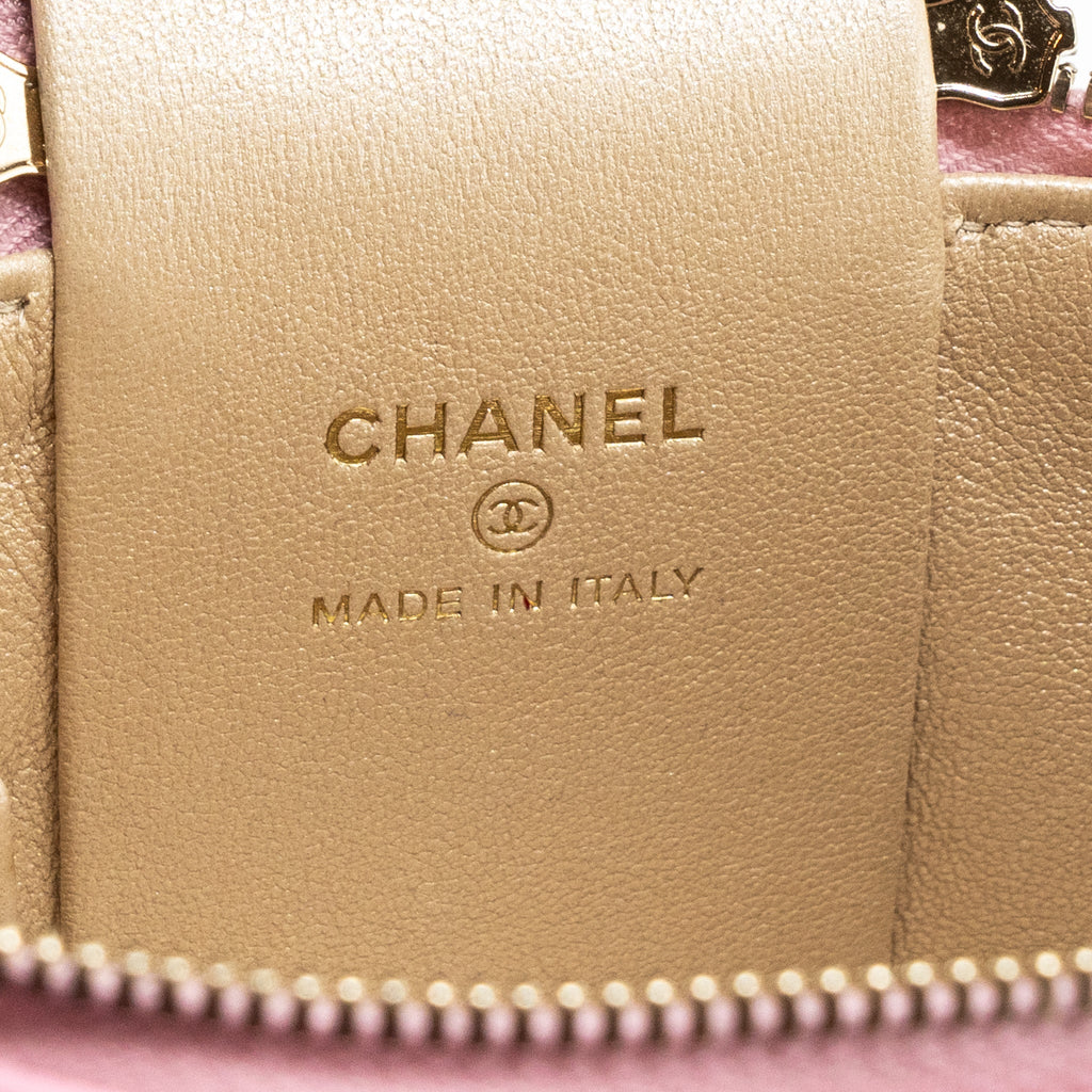 CHANEL TOP HANDLE ROUND VANITY CASE LAMBSKIN PINK LGHW