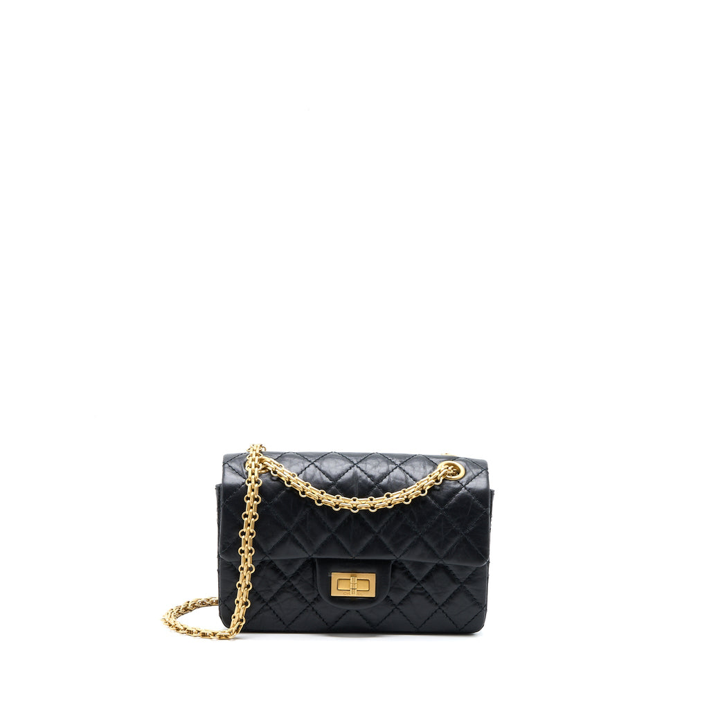 CHANEL MINI REISSUE 2.55 FLAP BAG AGED CALFSKIN BLACK BRUSHED GHW (MICROCHIP)