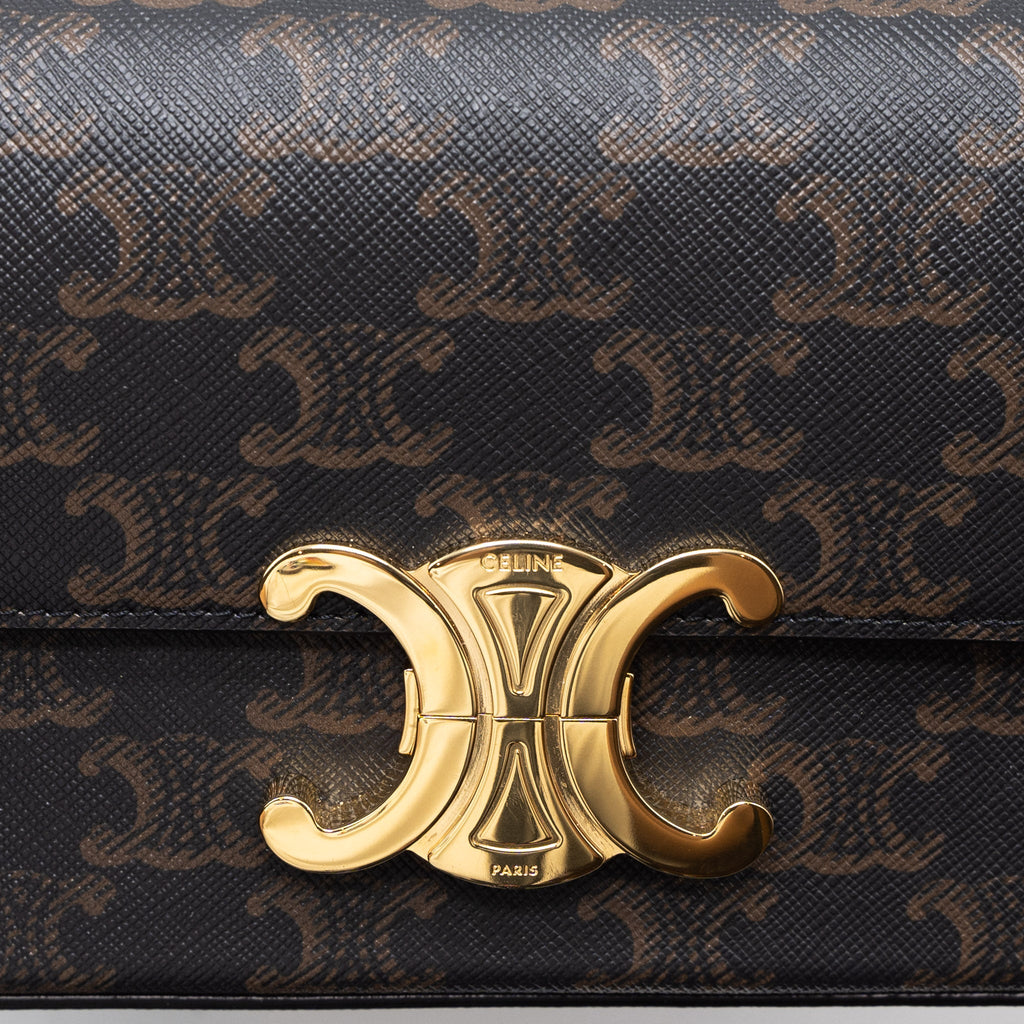 CELINE TRIOMPHE SHOULDER BAG CALFSKIN/TRIOMPHE CANVAS BROWN/MULTICOLOUR GHW