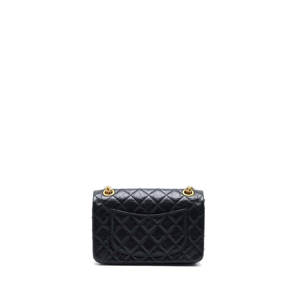 CHANEL MINI REISSUE 2.55 FLAP BAG AGED CALFSKIN BLACK BRUSHED GHW (MICROCHIP)