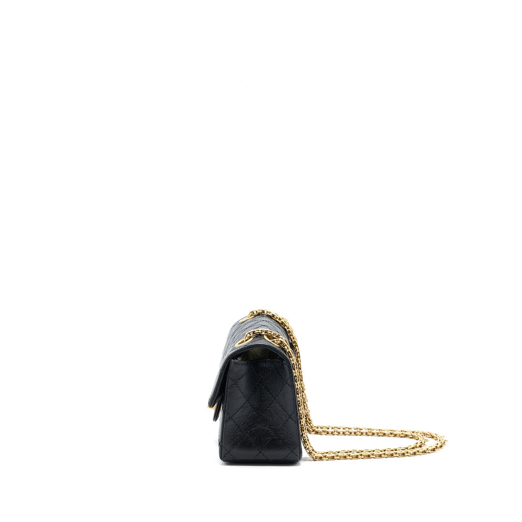 CHANEL MINI REISSUE 2.55 FLAP BAG AGED CALFSKIN BLACK BRUSHED GHW (MICROCHIP)