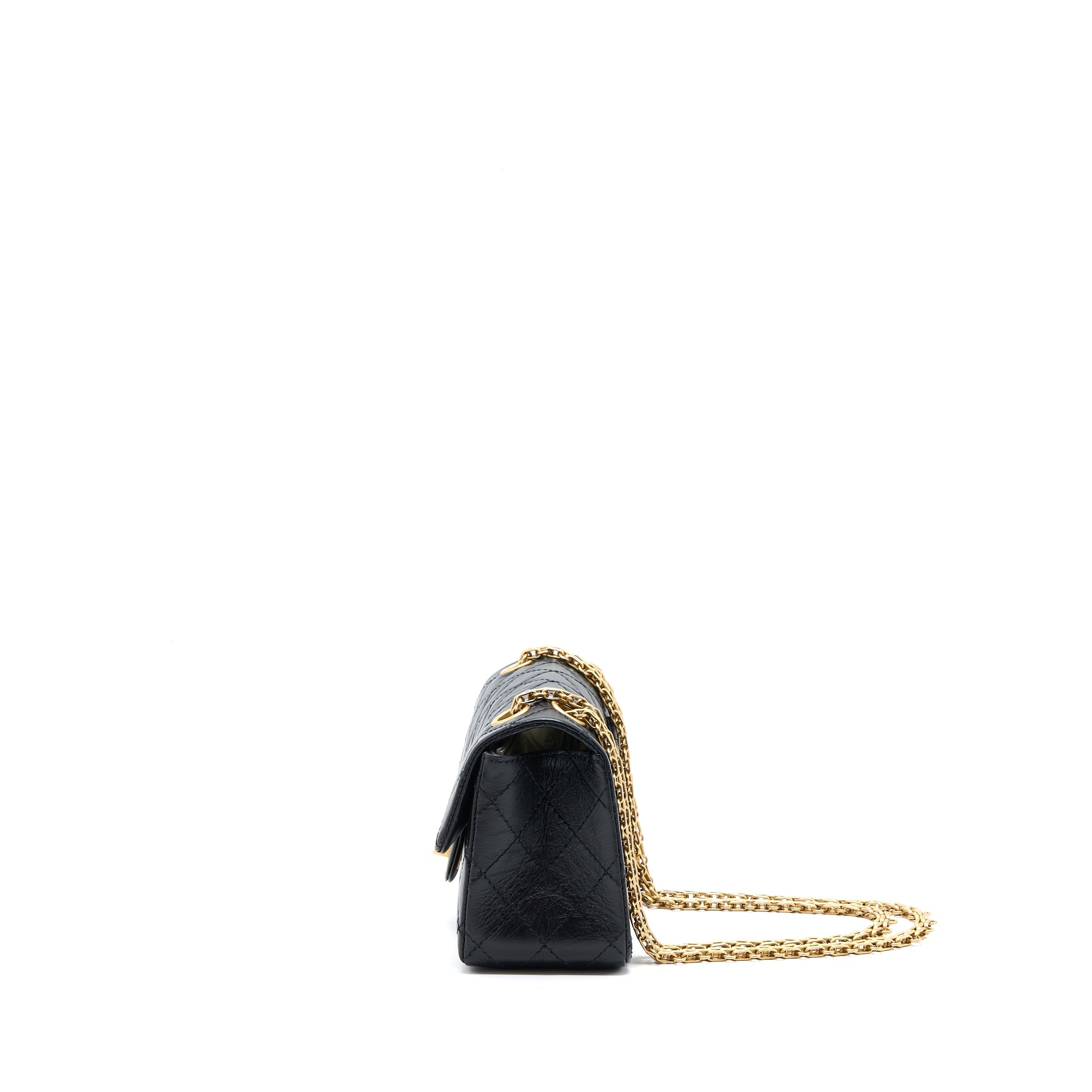CHANEL MINI REISSUE 2.55 FLAP BAG AGED CALFSKIN BLACK BRUSHED GHW (MICROCHIP)