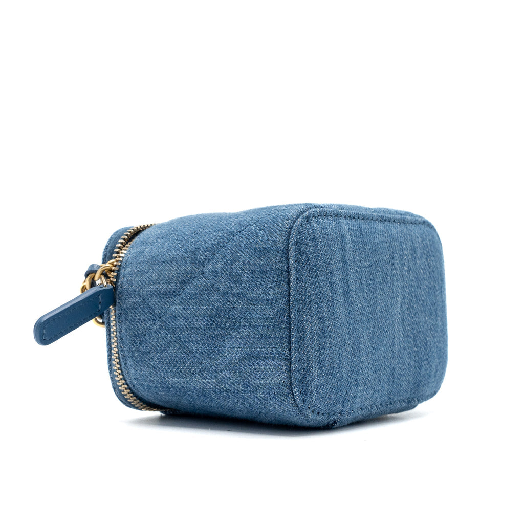 CHANEL PEARL CRUSH MINI VANITY WITH CHAIN DENIM BLUE GHW