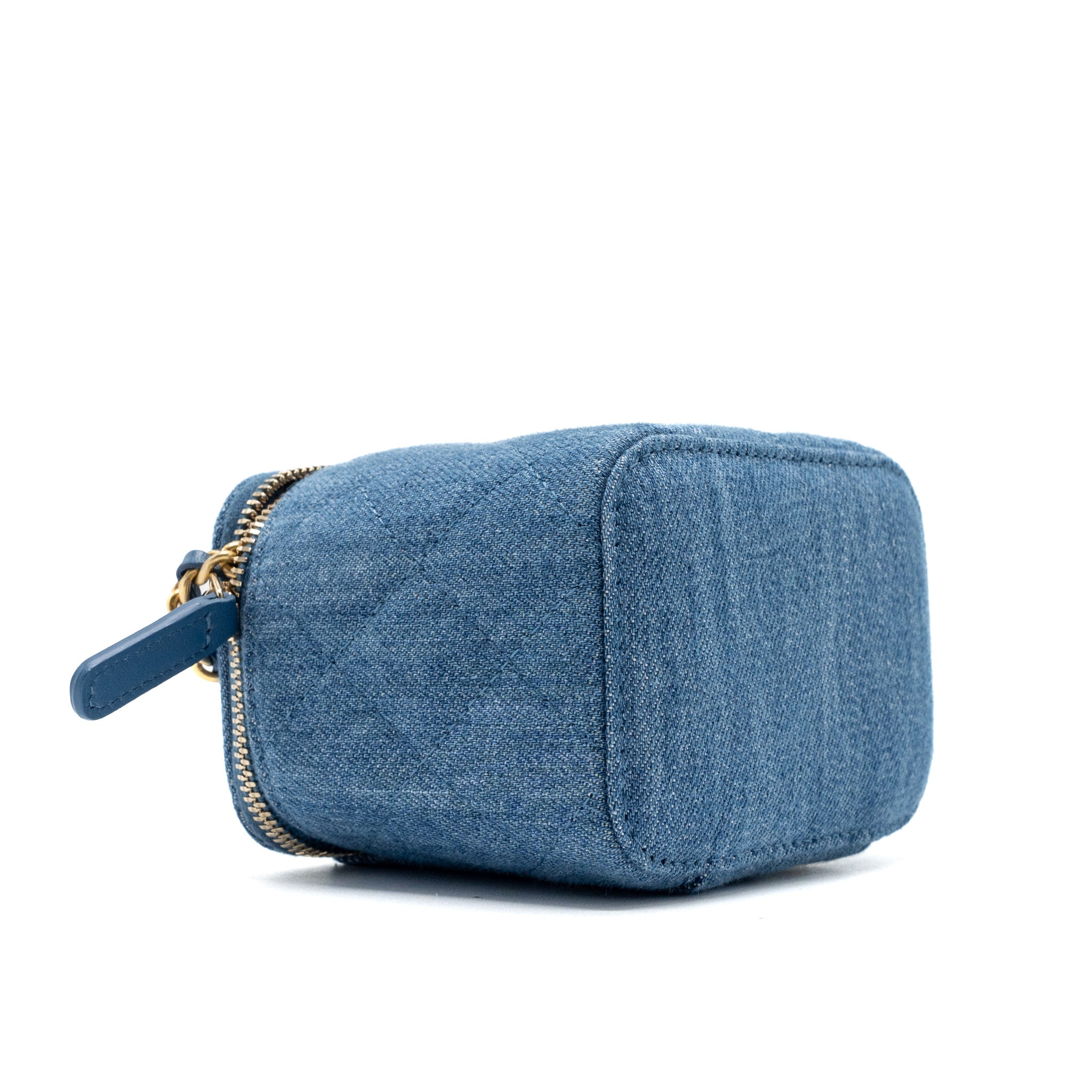 CHANEL PEARL CRUSH MINI VANITY WITH CHAIN DENIM BLUE GHW