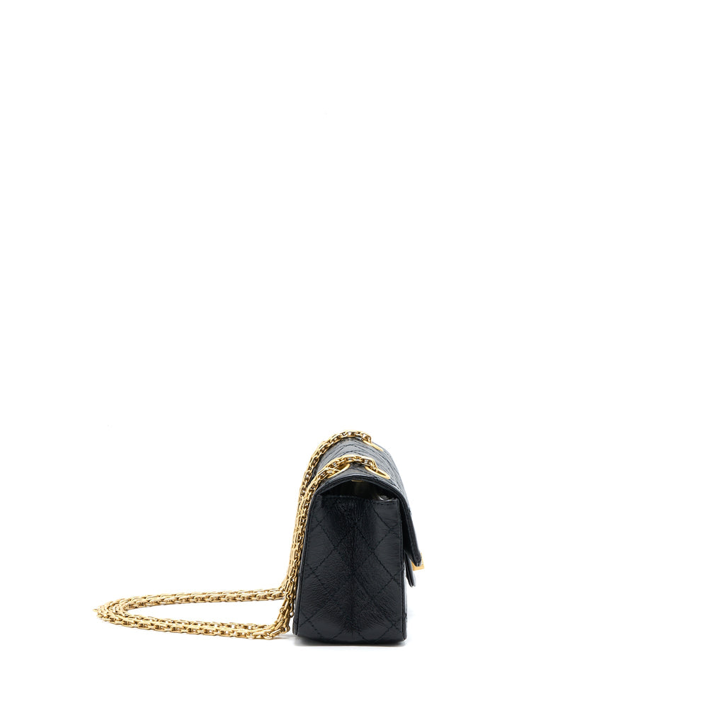 CHANEL MINI REISSUE 2.55 FLAP BAG AGED CALFSKIN BLACK BRUSHED GHW (MICROCHIP)