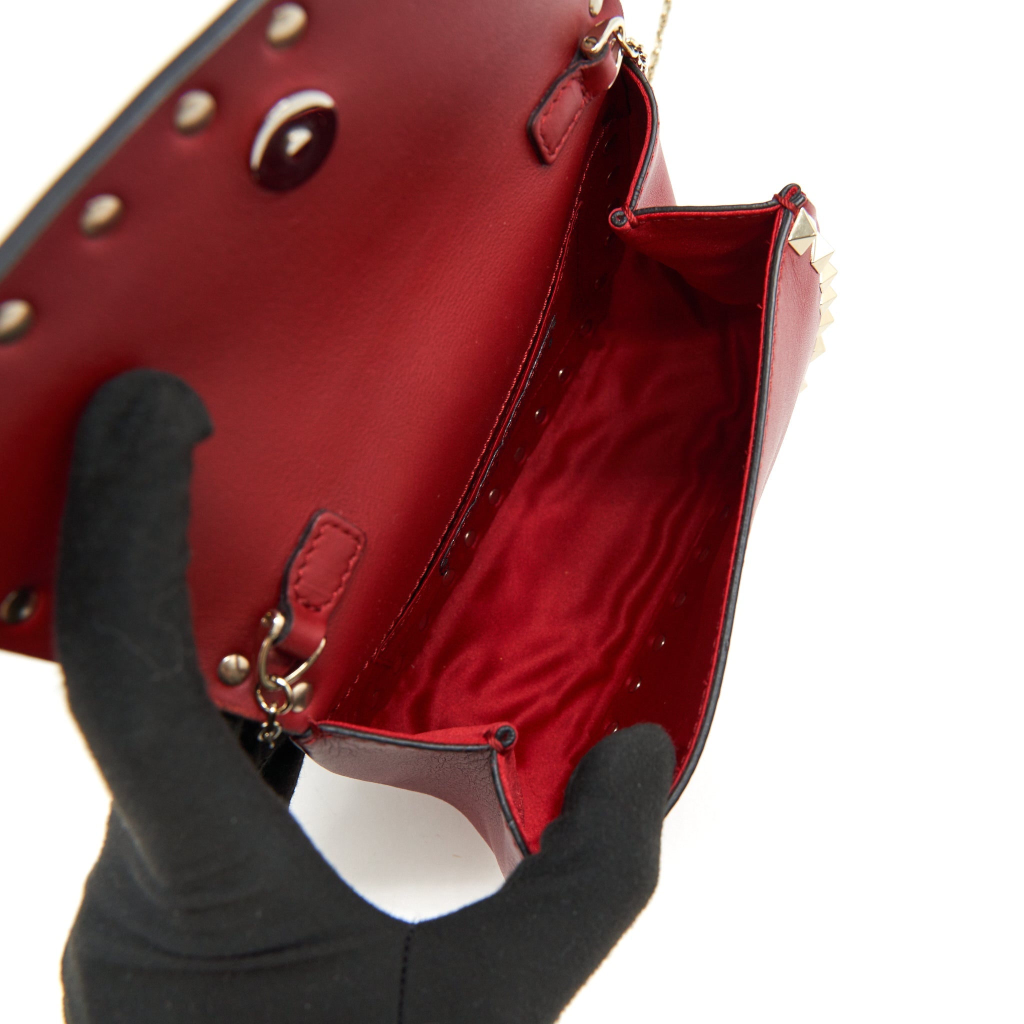 VALENTINO ROCKSTUD SMALL SADDLE BAG IN RED