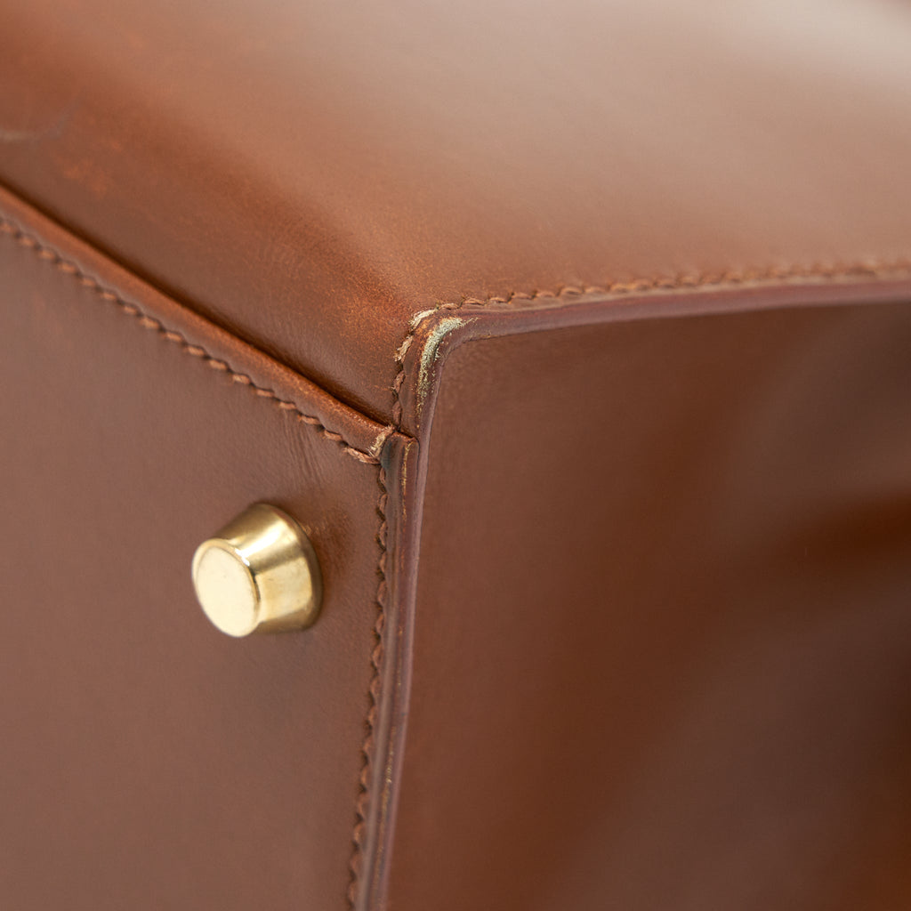 HERMES VINTAGE KELLY 32 BROWN GHW BOX LEATHER