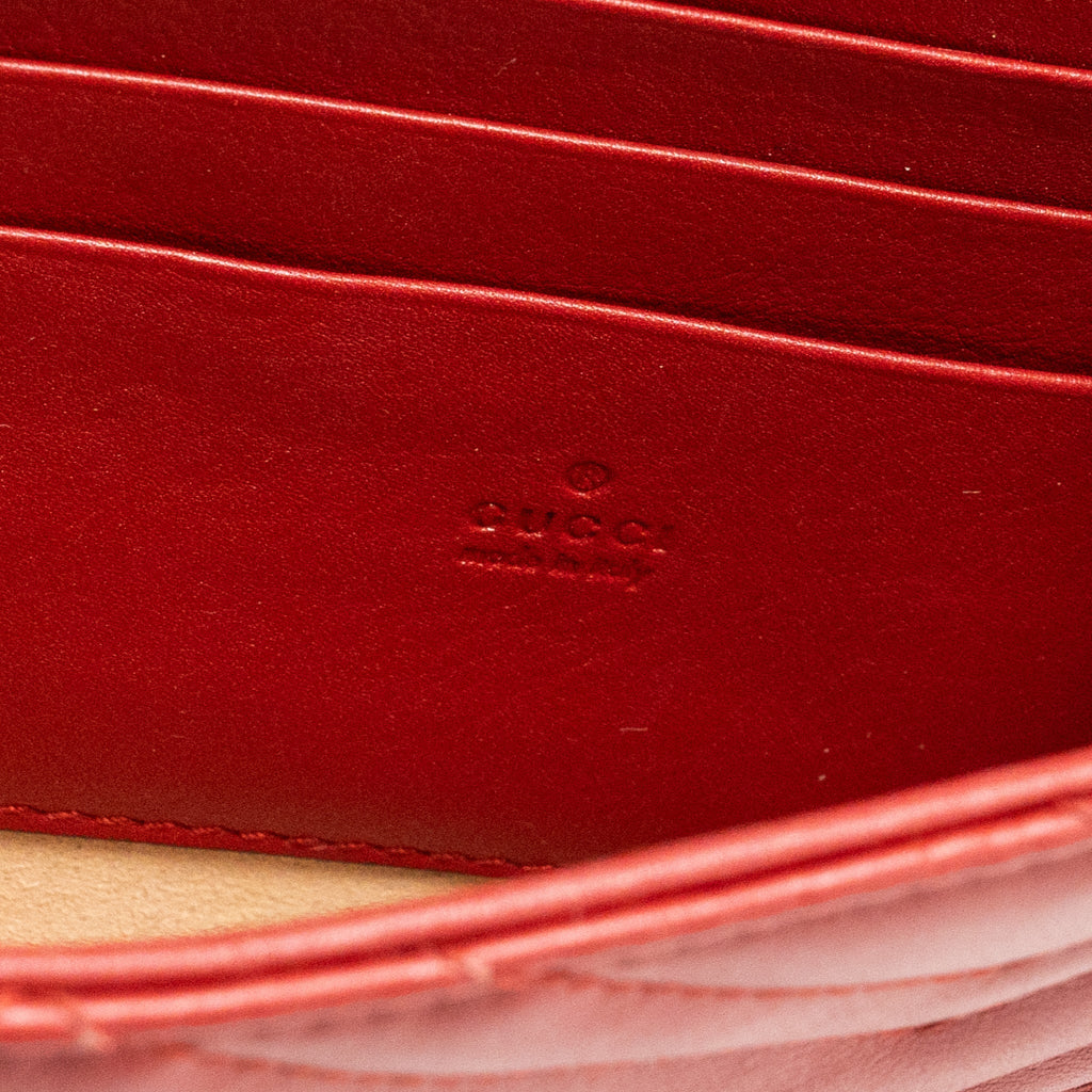 GUCCI MARMONT FLAP WALLET WITH CHAIN CALFSKIN RED GHW