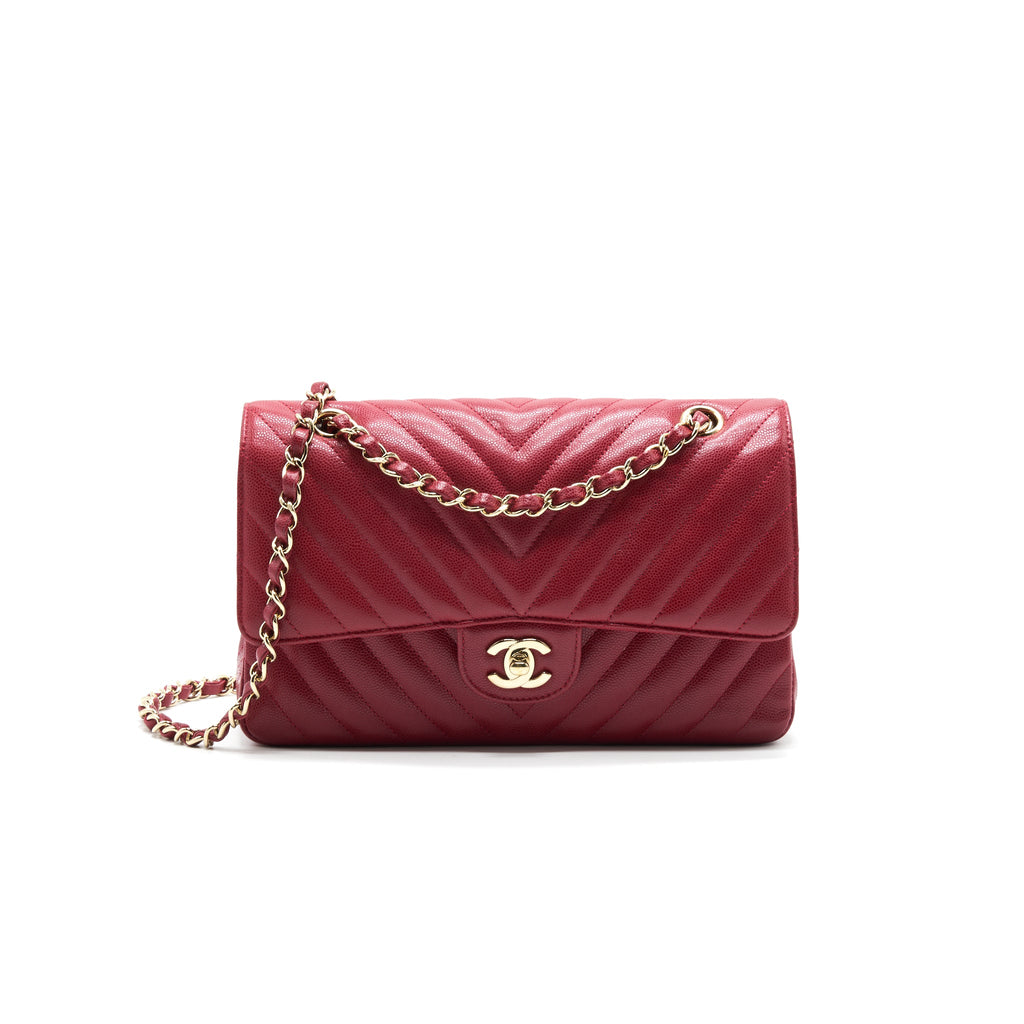 CHANEL MEDIUM CLASSIC DOUBLE FLAP CAVIAR RASPBERRY RED WITH LGHW