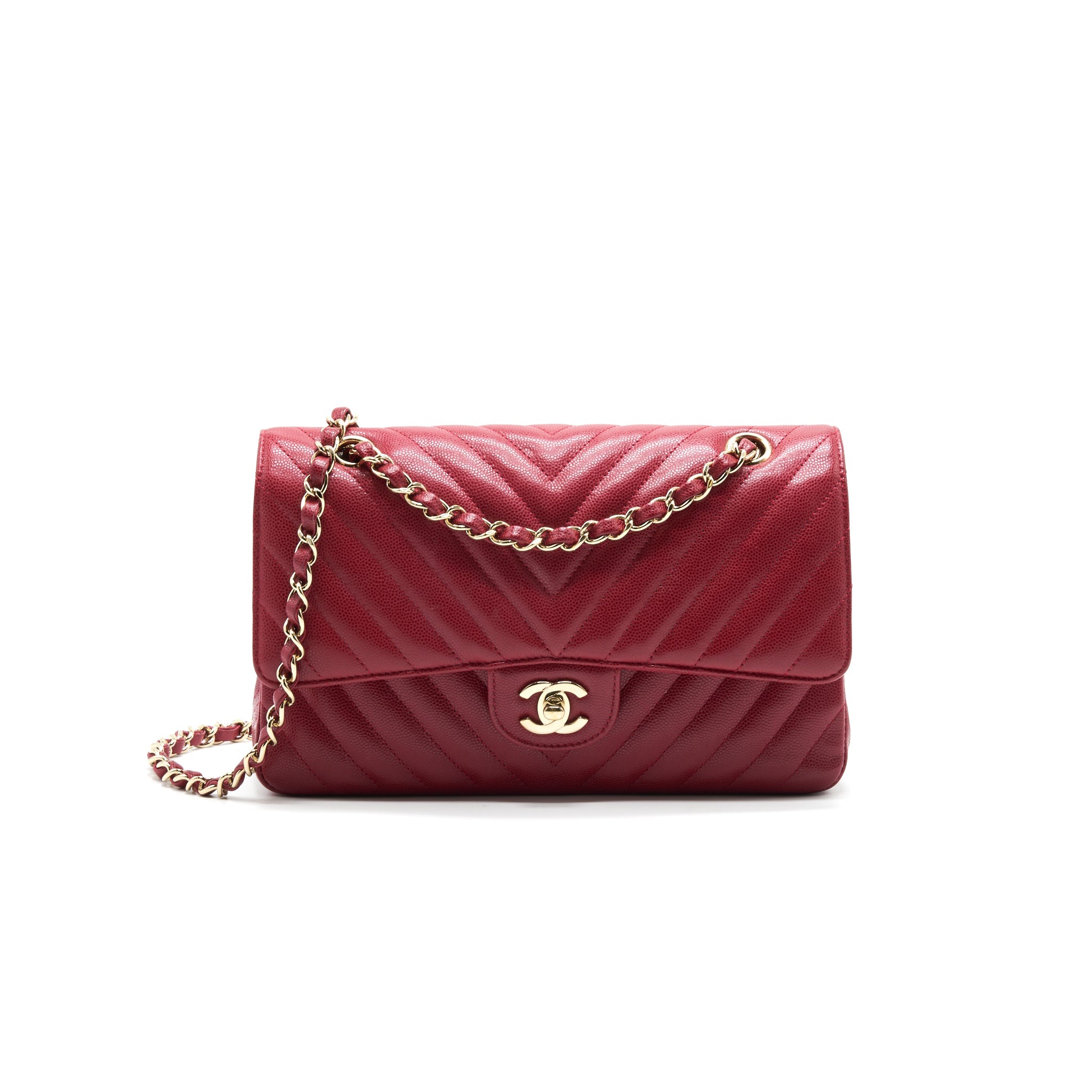 CHANEL MEDIUM CLASSIC DOUBLE FLAP CAVIAR RASPBERRY RED WITH LGHW