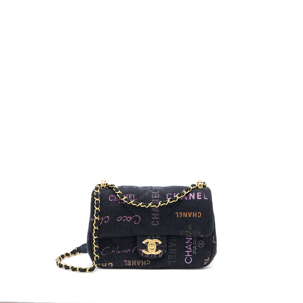CHANEL 22P BLACK DENIM FLAP BAG BRUSHED GHW(MICROCHIP)
