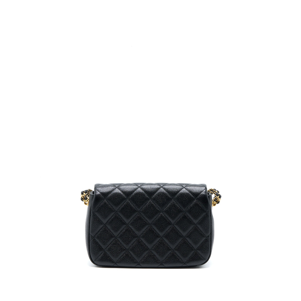 CHANEL QUILTED FLAP BAG WITH DOUBLE CHAIN CAVIAR BLACK BRUSHED GHW (MICROCHIP)