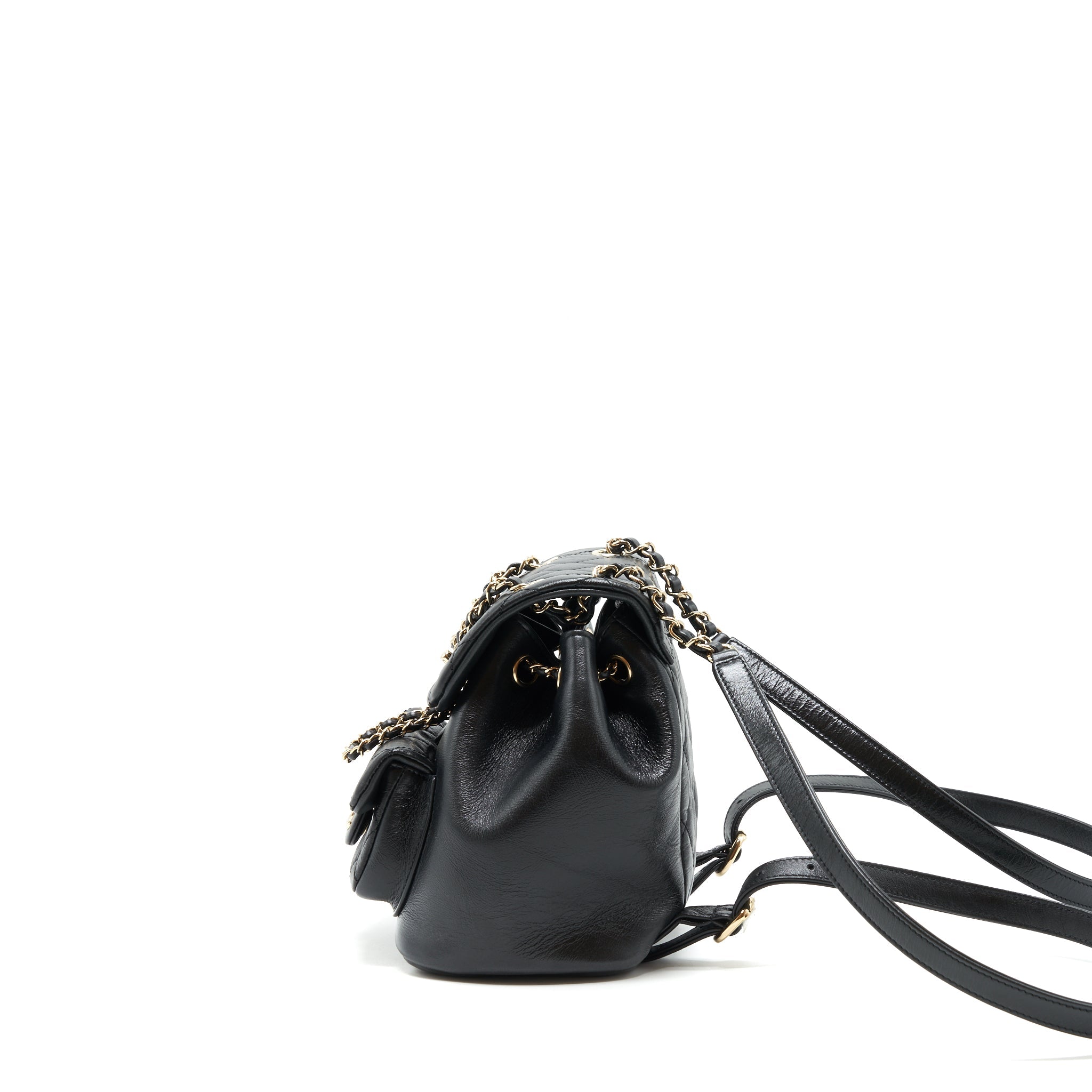CHANEL 22C MINI DUMA BACKPACK CALFSKIN BLACK LGHW(MICROCHIP)