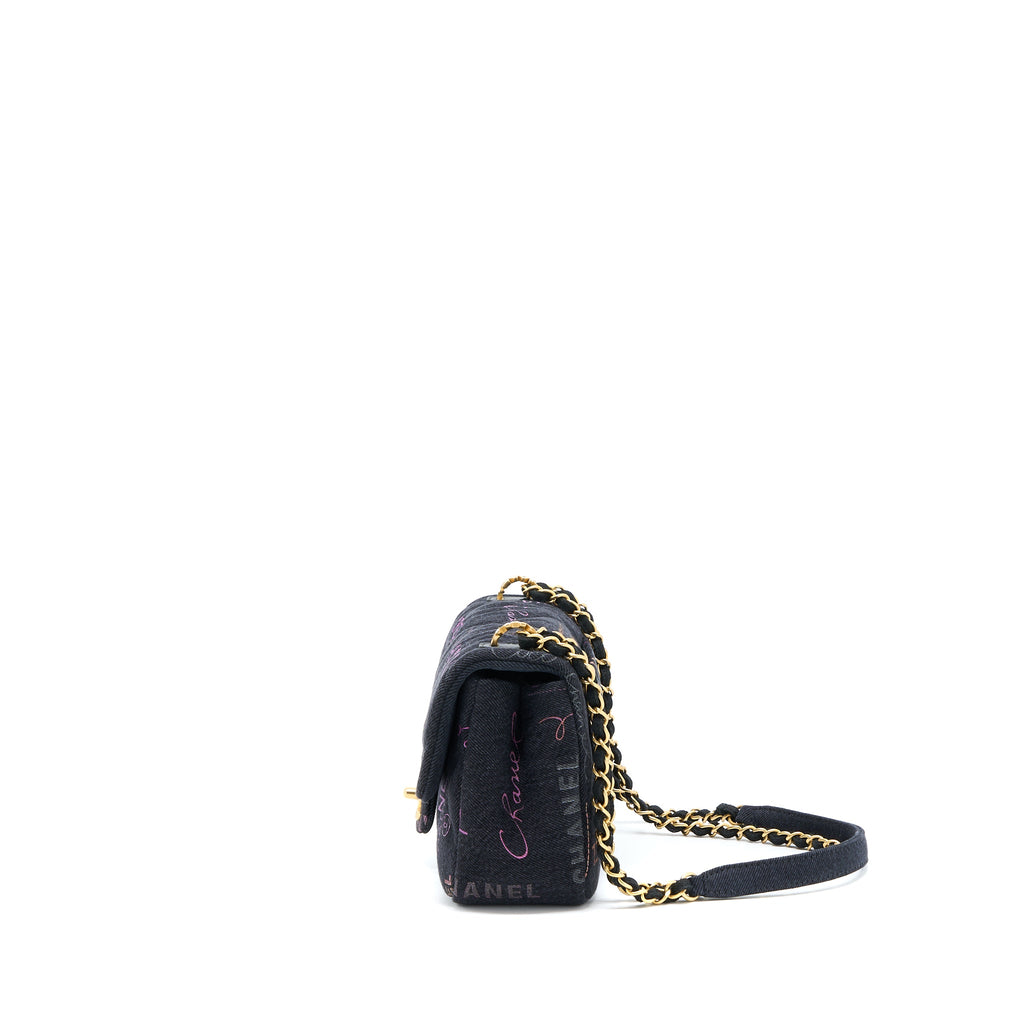 CHANEL 22P BLACK DENIM FLAP BAG BRUSHED GHW(MICROCHIP)