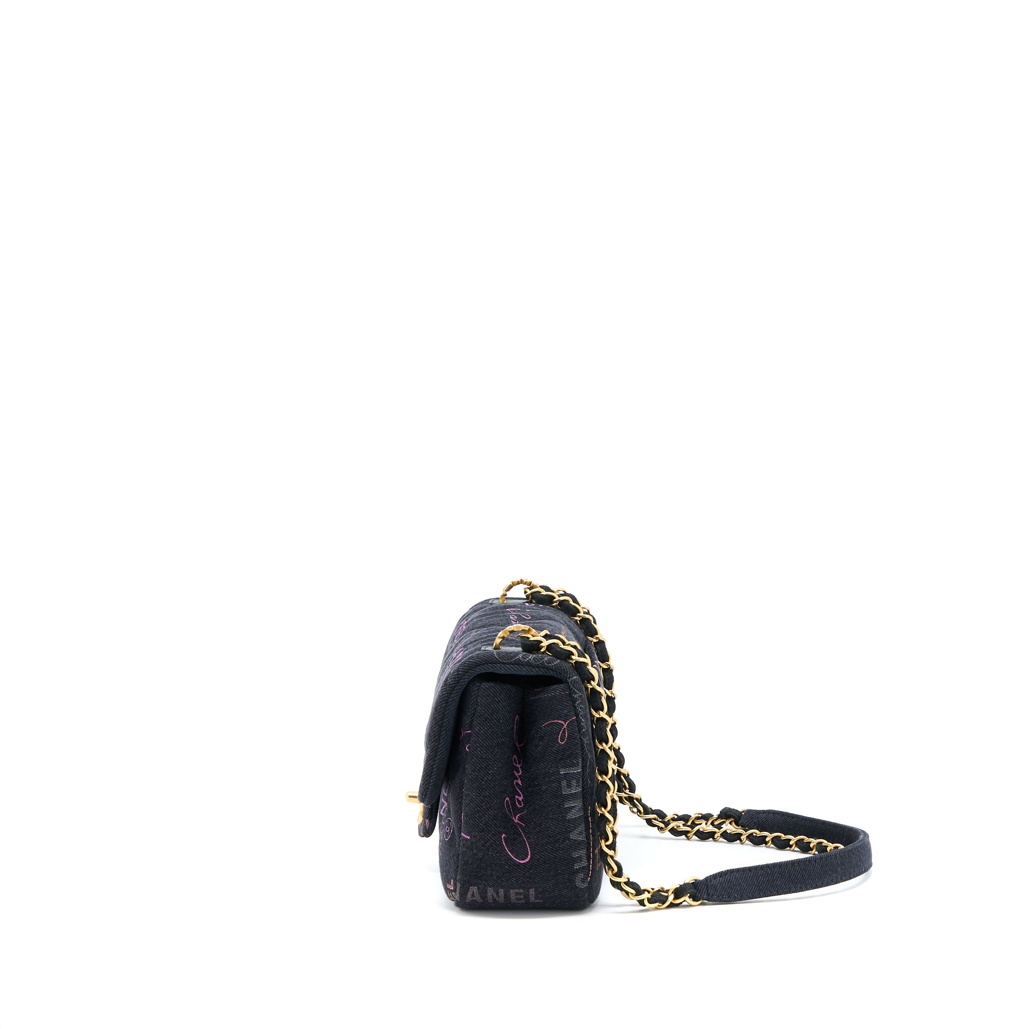 CHANEL 22P BLACK DENIM FLAP BAG BRUSHED GHW(MICROCHIP)