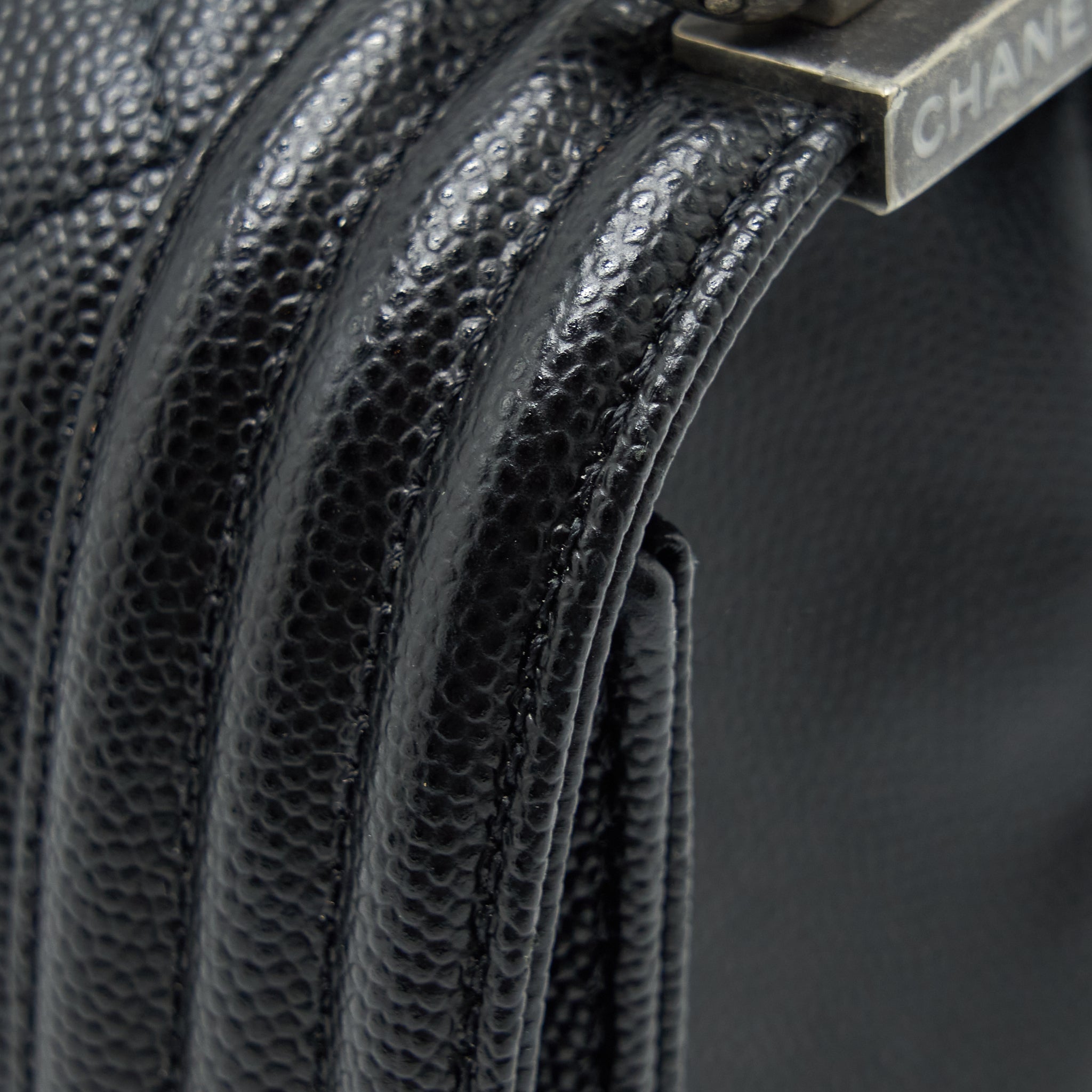 CHANEL MEDIUM BOY BAG CAVIAR BLACK WITH RUTHENIUM SLIVER HARDWARE