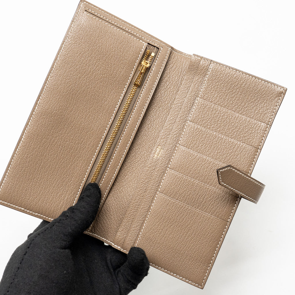 HERMES BEARN LONG WALLET CHÈVRE MYSORE ETOUPE GHW