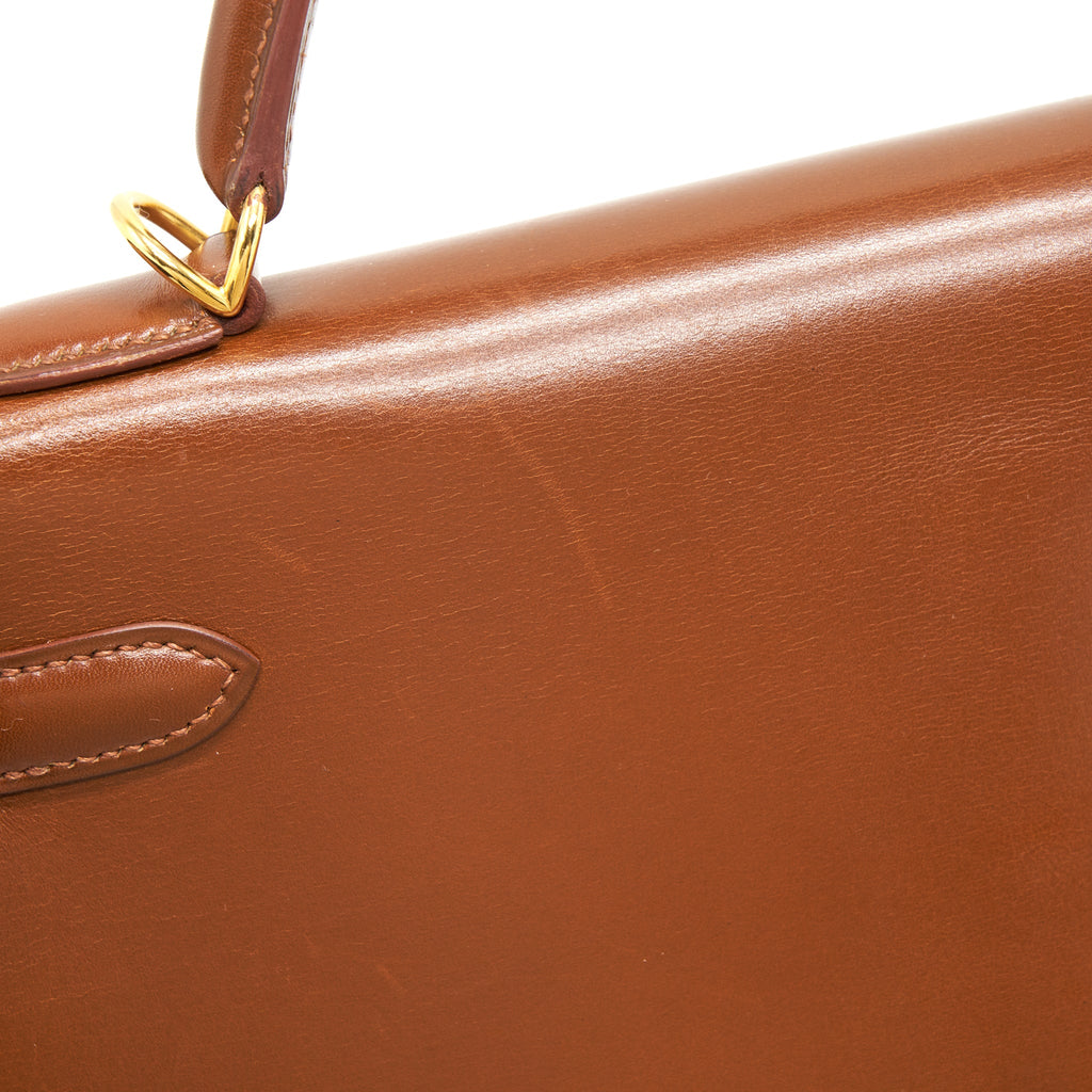 HERMES VINTAGE KELLY 32 BROWN GHW BOX LEATHER