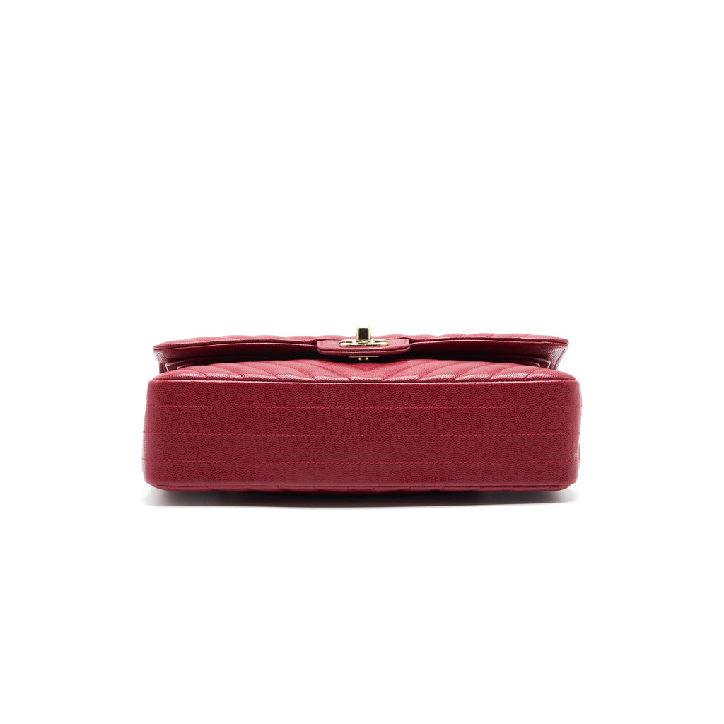 CHANEL MEDIUM CLASSIC DOUBLE FLAP CAVIAR RASPBERRY RED WITH LGHW