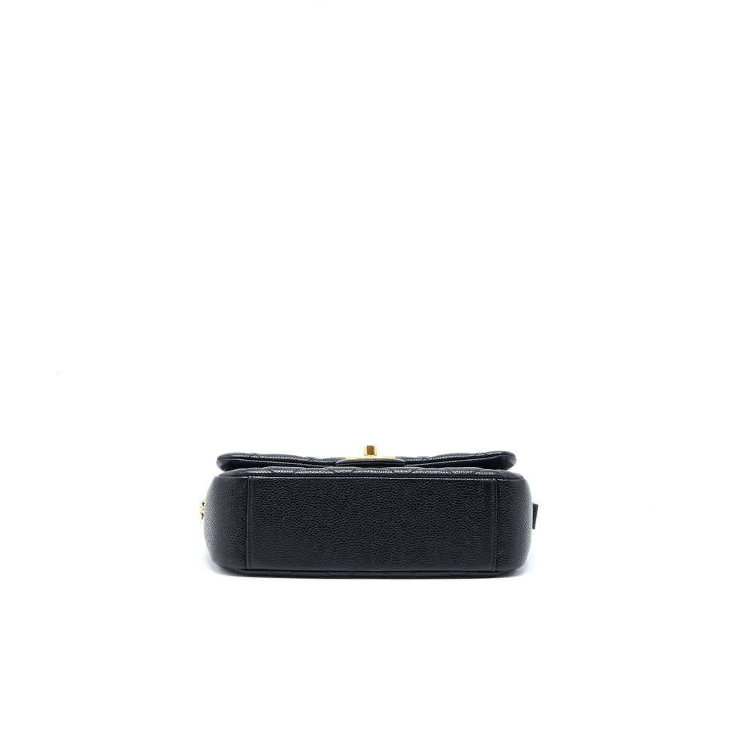 CHANEL QUILTED FLAP BAG WITH DOUBLE CHAIN CAVIAR BLACK BRUSHED GHW (MICROCHIP)