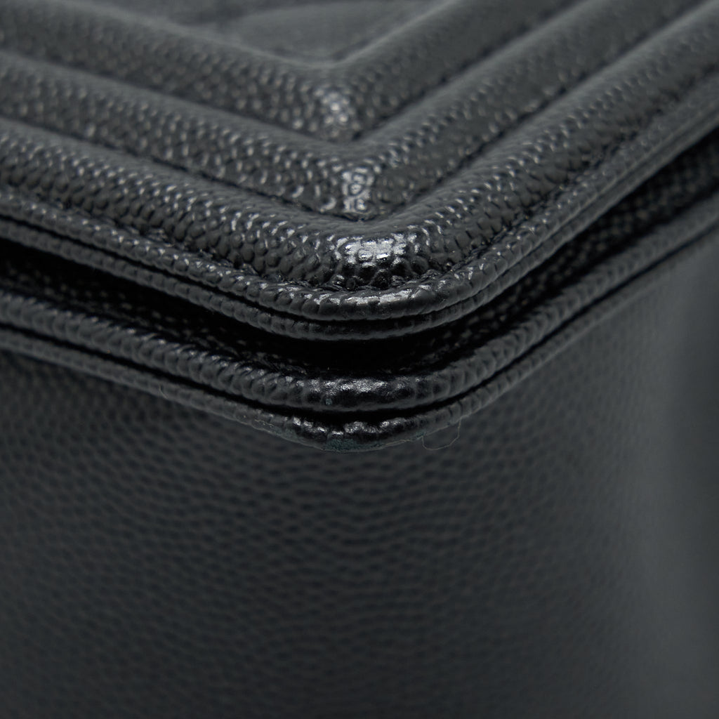 CHANEL MEDIUM BOY BAG CAVIAR BLACK WITH RUTHENIUM SLIVER HARDWARE