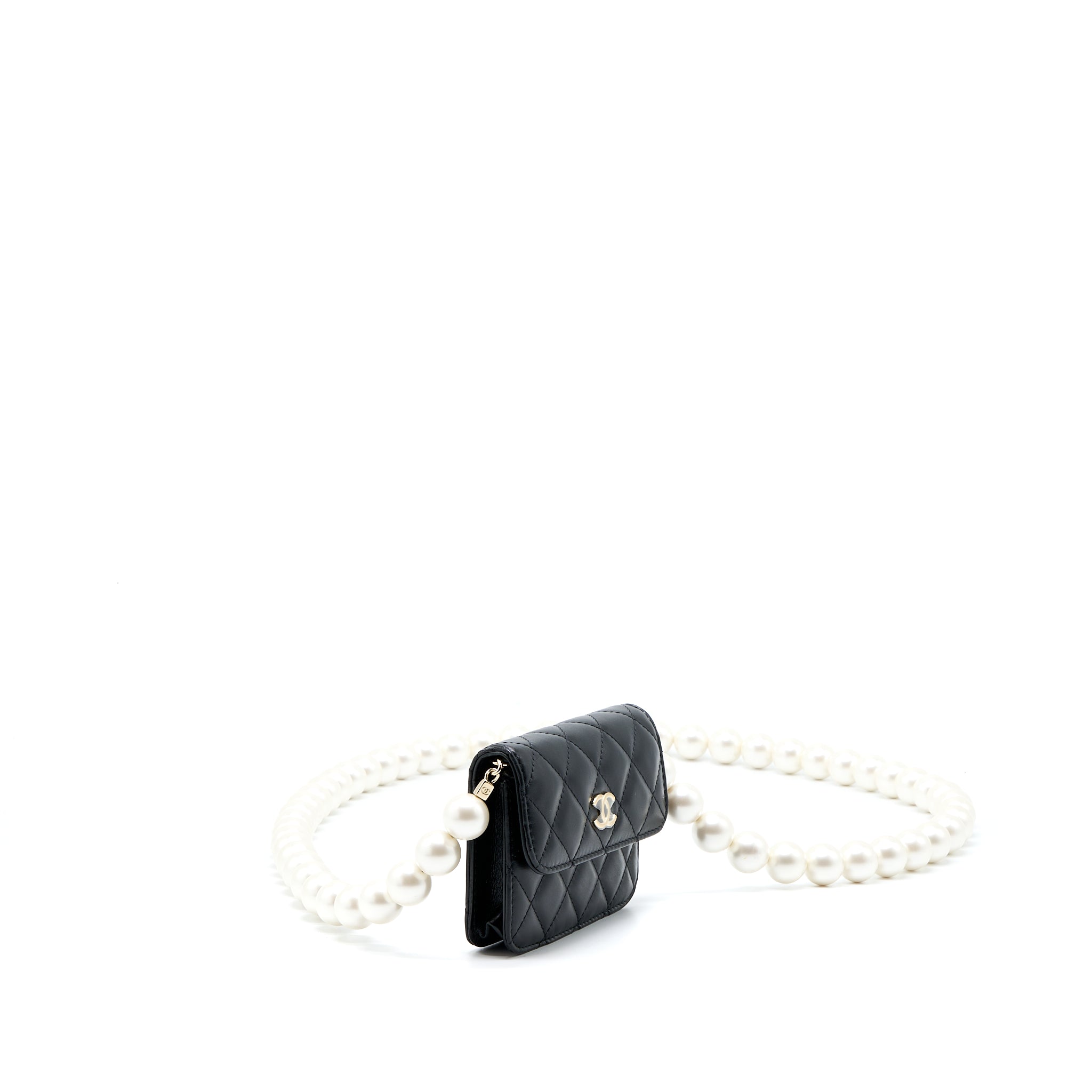 CHANEL MINI BAG WITH GIANT PEARL CHAIN LAMBSKIN BLACK LGHW