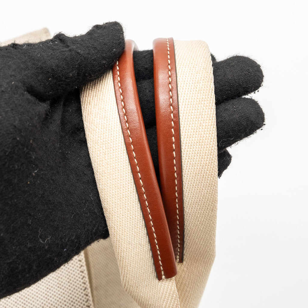 CHLOE MEDIUM WOODY TOTE BAG CANVAS WHITE/BROWN