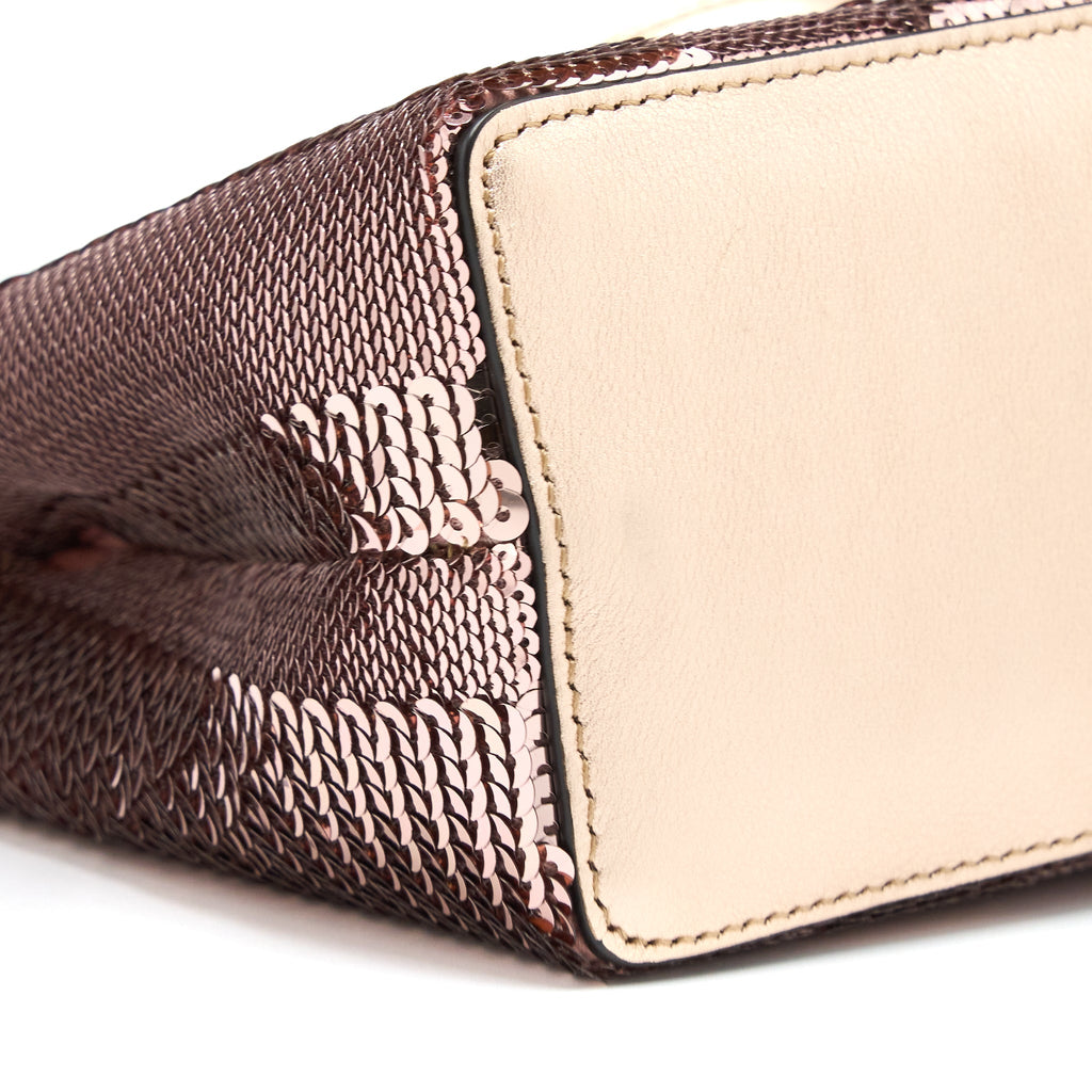 FENDI MINI PEEKABOO SEQUIN/LEATHER LIGHT PINK WITH PINK HARDWARE