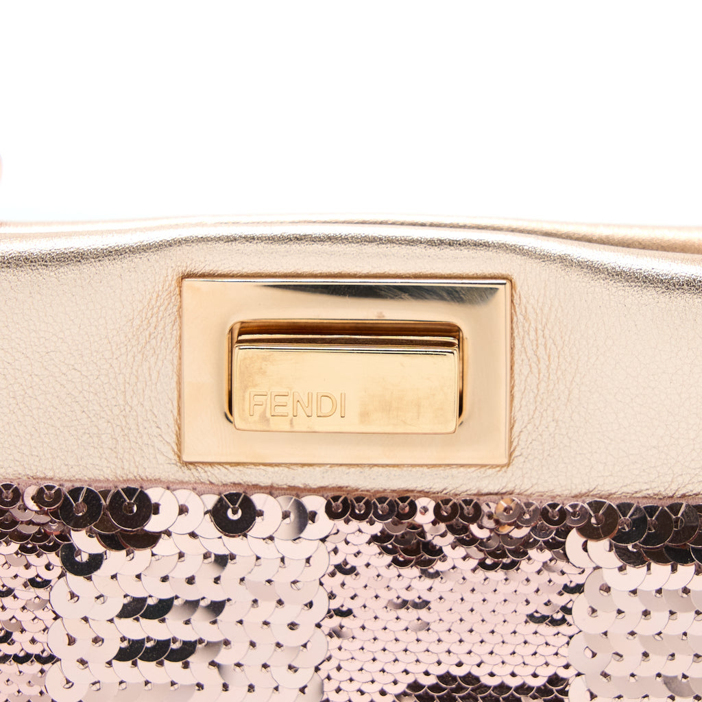 FENDI MINI PEEKABOO SEQUIN/LEATHER LIGHT PINK WITH PINK HARDWARE