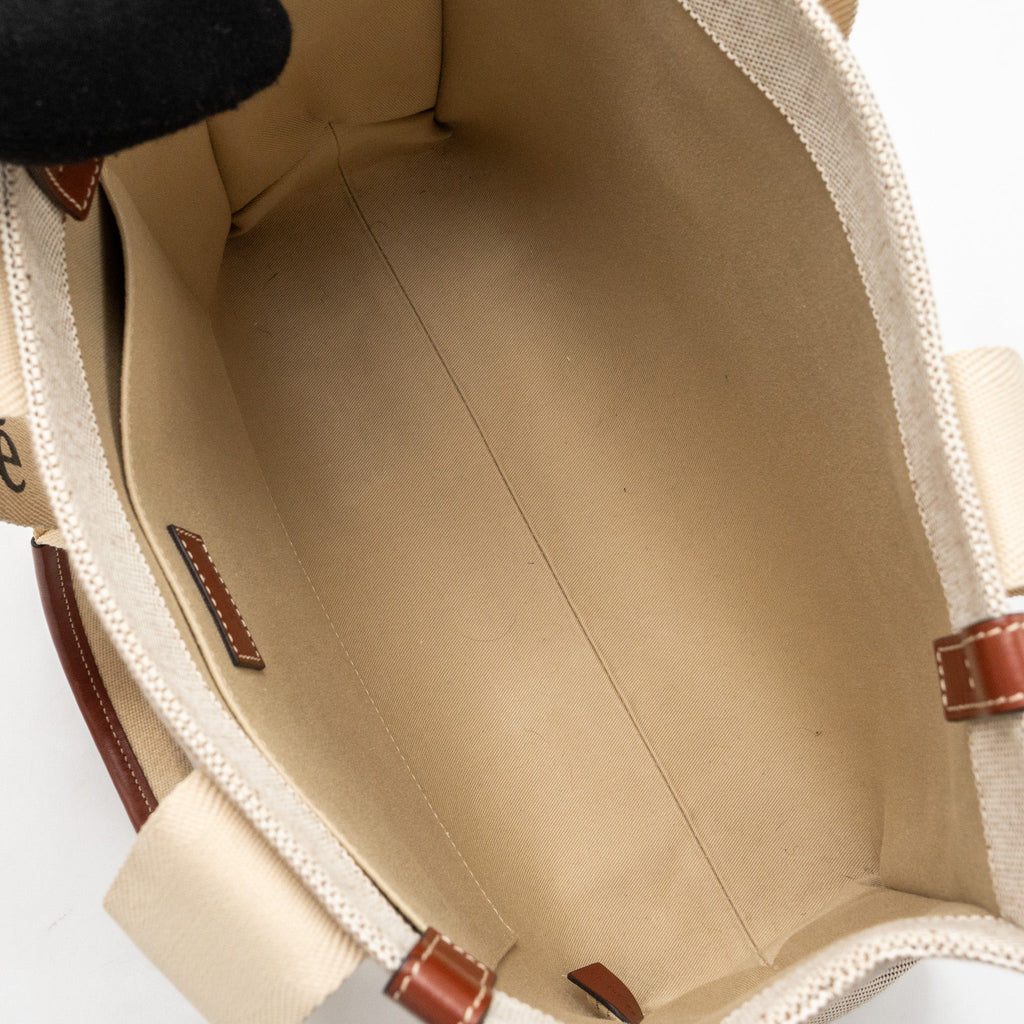 CHLOE MEDIUM WOODY TOTE BAG CANVAS WHITE/BROWN