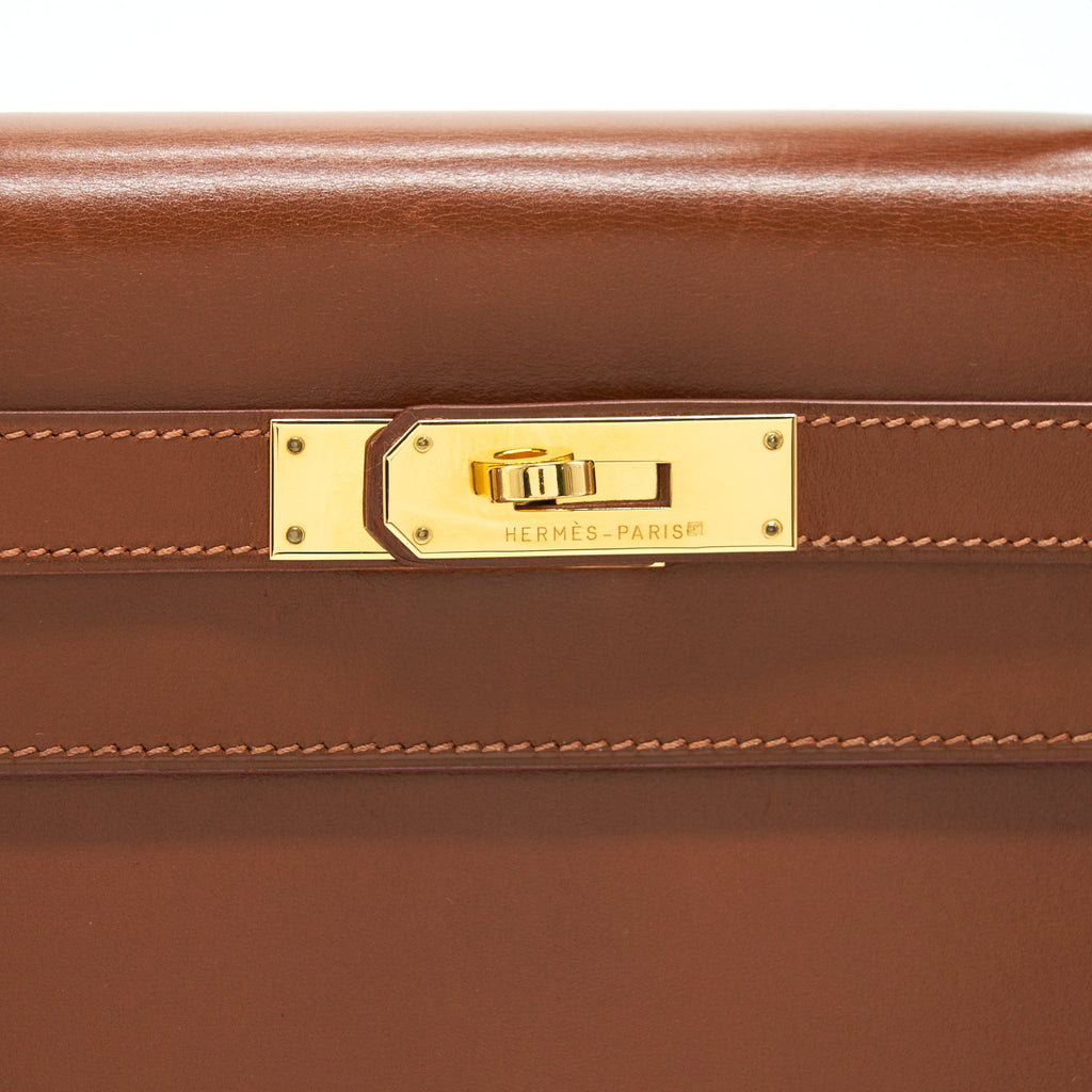 HERMES VINTAGE KELLY 32 BROWN GHW BOX LEATHER