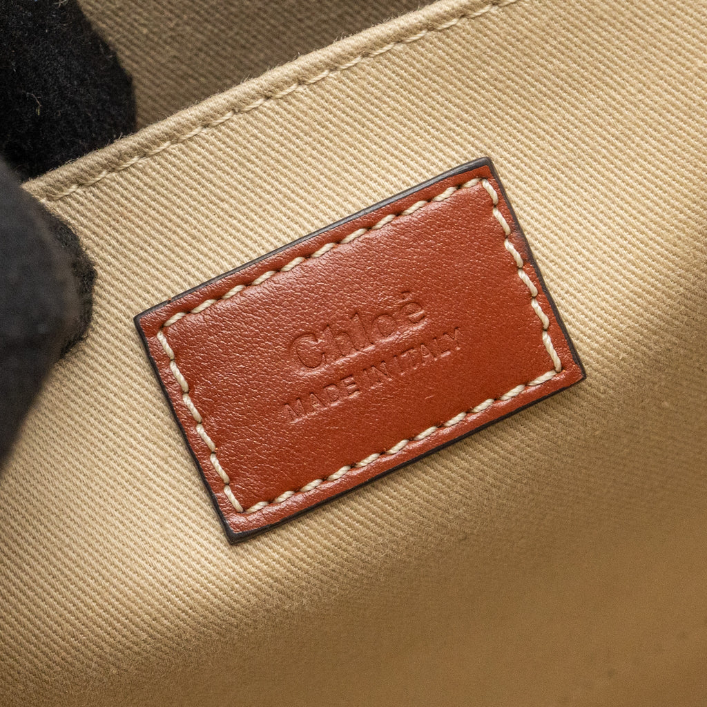 CHLOE MEDIUM WOODY TOTE BAG CANVAS WHITE/BROWN