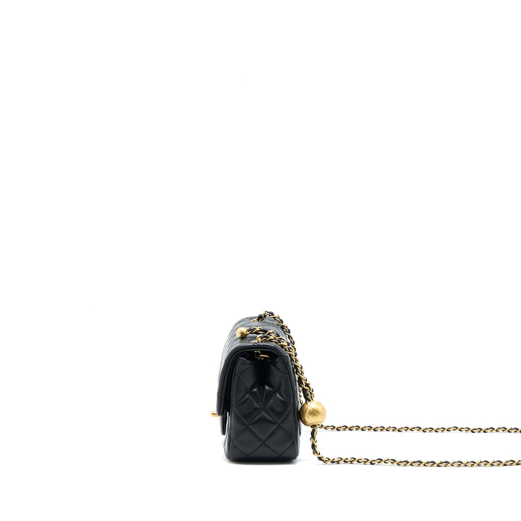 CHANEL PEARL CRUSH MINI SQUARE FLAP BAG LAMBSKIN BLACK BRUSHED GHW (MICROCHIP)