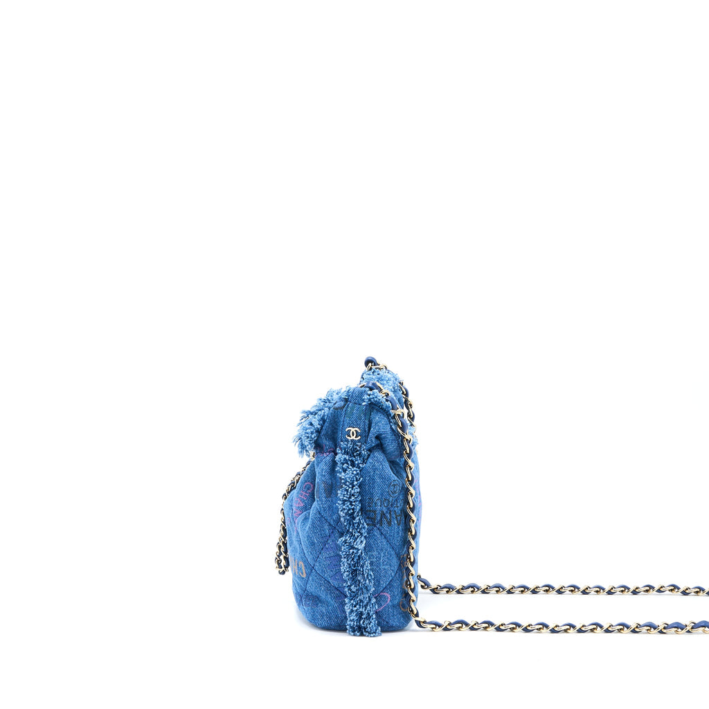 CHANEL 22P SMALL BLUE DENIM BUCKET BAG LGHW (MICROCHIP)