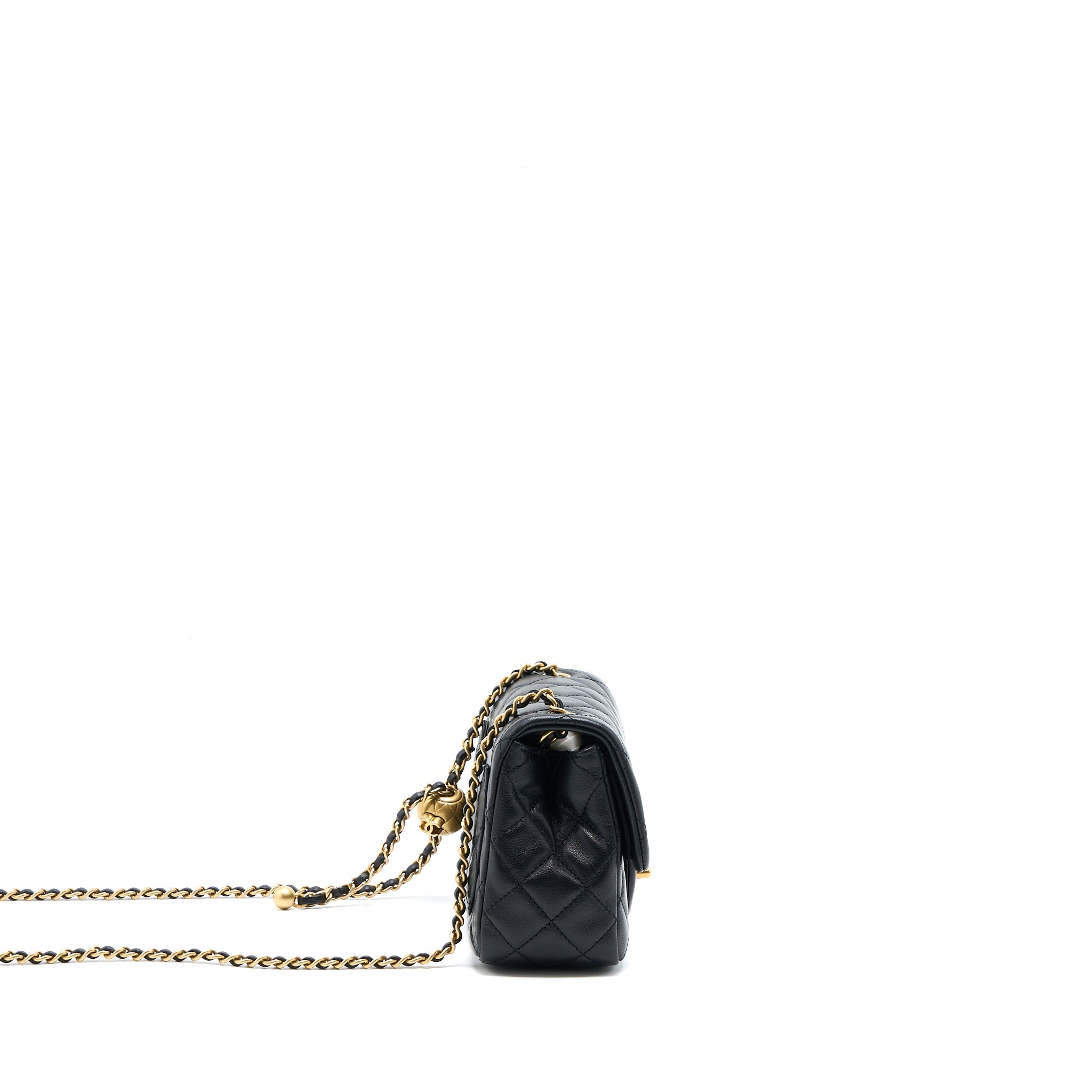 CHANEL PEARL CRUSH MINI SQUARE FLAP BAG LAMBSKIN BLACK BRUSHED GHW (MICROCHIP)