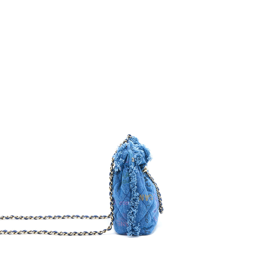 CHANEL 22P SMALL BLUE DENIM BUCKET BAG LGHW (MICROCHIP)