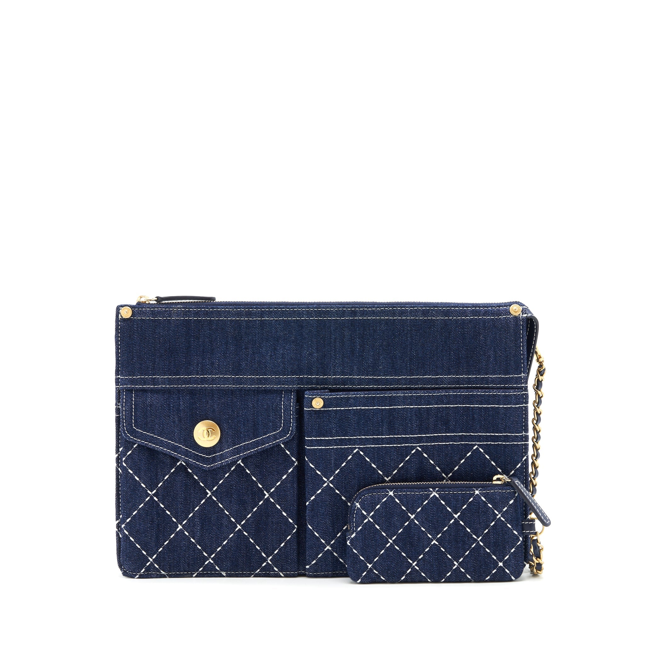 CHANEL DANIM CLUTCH WITH POUCH GHW