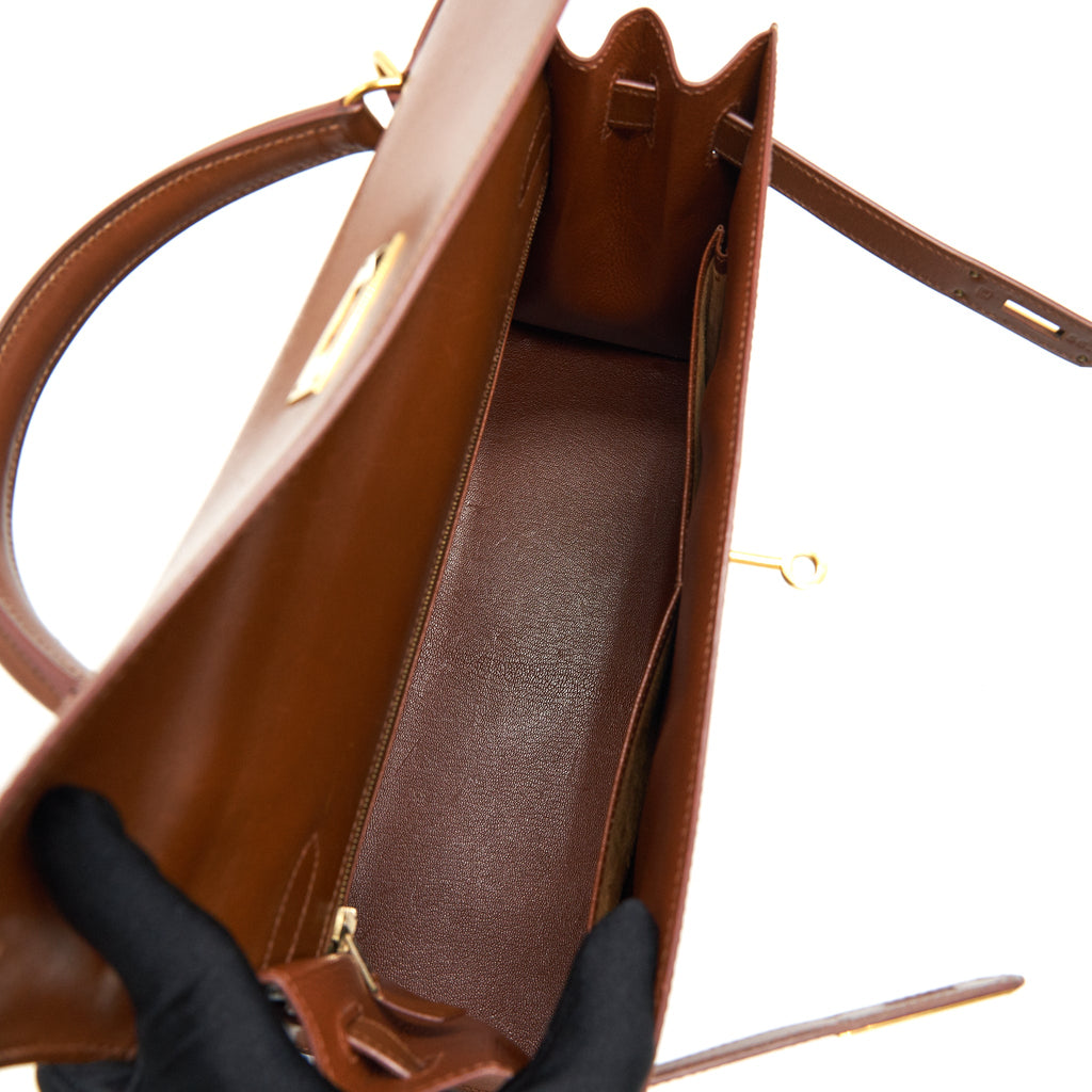 HERMES VINTAGE KELLY 32 BROWN GHW BOX LEATHER
